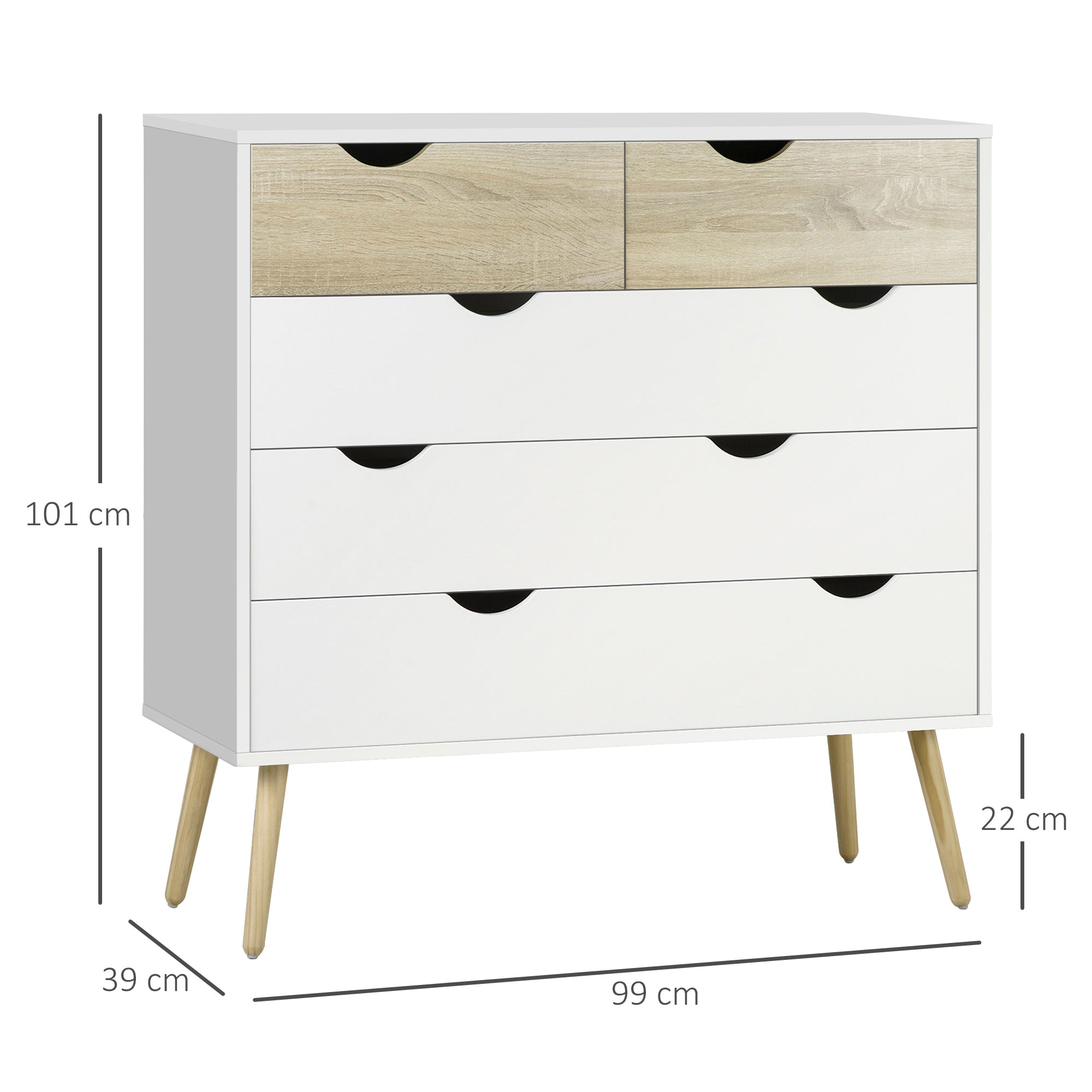Kozy Nordic Style Chest of Drawers, 5 Drawer Dresser with 4 Tapered Legs and Groove Handles, Storage Organiser Side Cabinet for Bedroom, Living Room