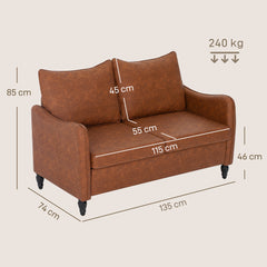 Kozy - Faux Leather Marble-Effect Two-Seater Sofa - Brown