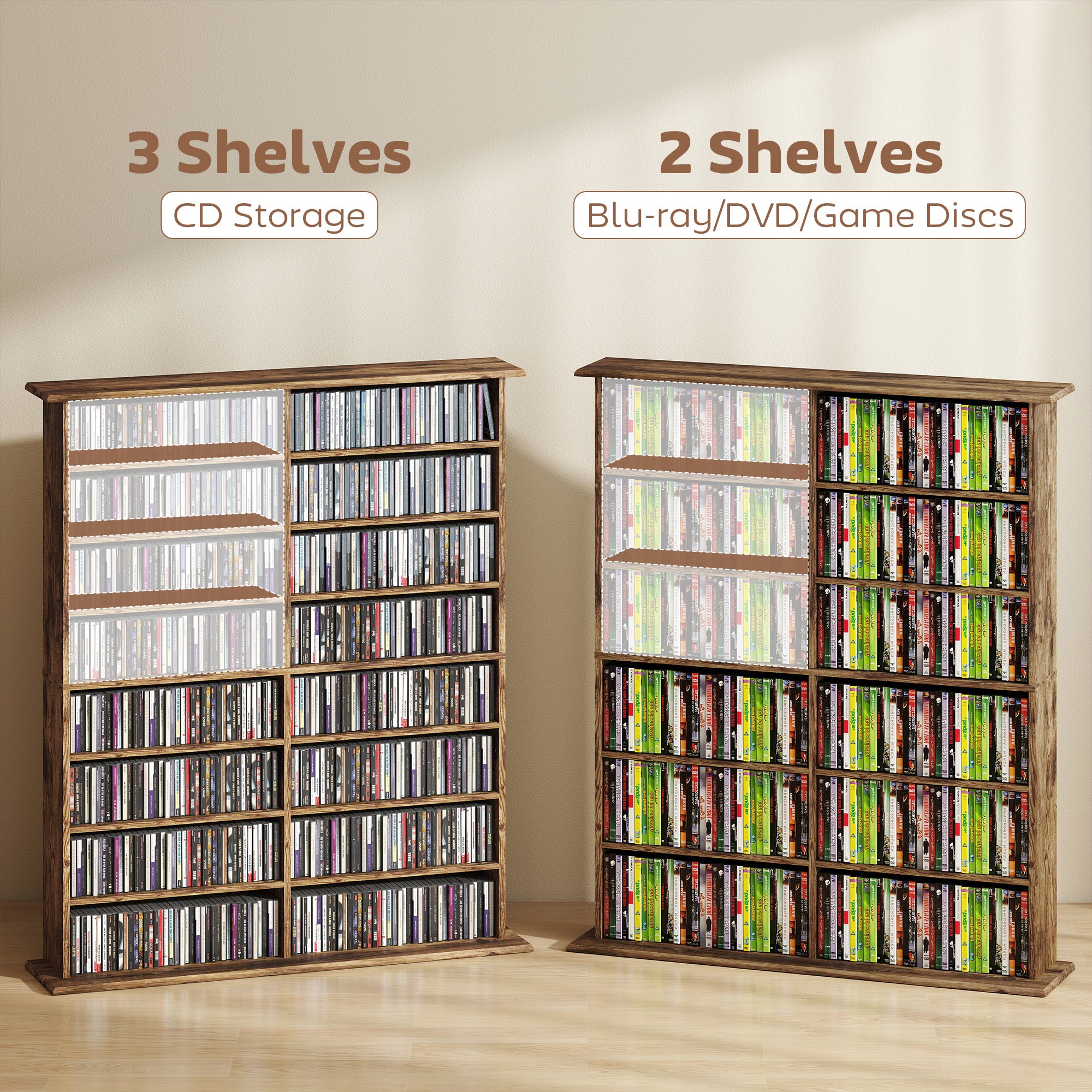 Kozy 16-Compartment Media Shelf - Rustic Brown