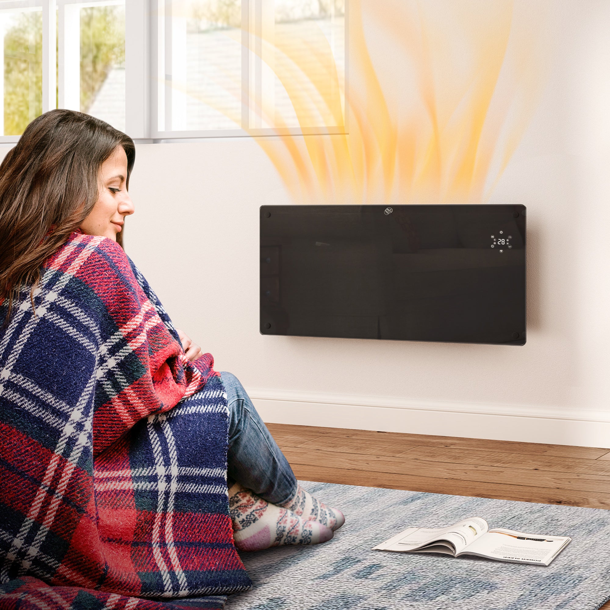 Kozy - Electric Heater Wifi Smart App, 2000W Glass Panel Heater Radiator, Freestanding or Wall Mounted Convector Space Heater with LED Display, 24Hr 7 Day Timer, Adjustable Thermostat, Remote Control