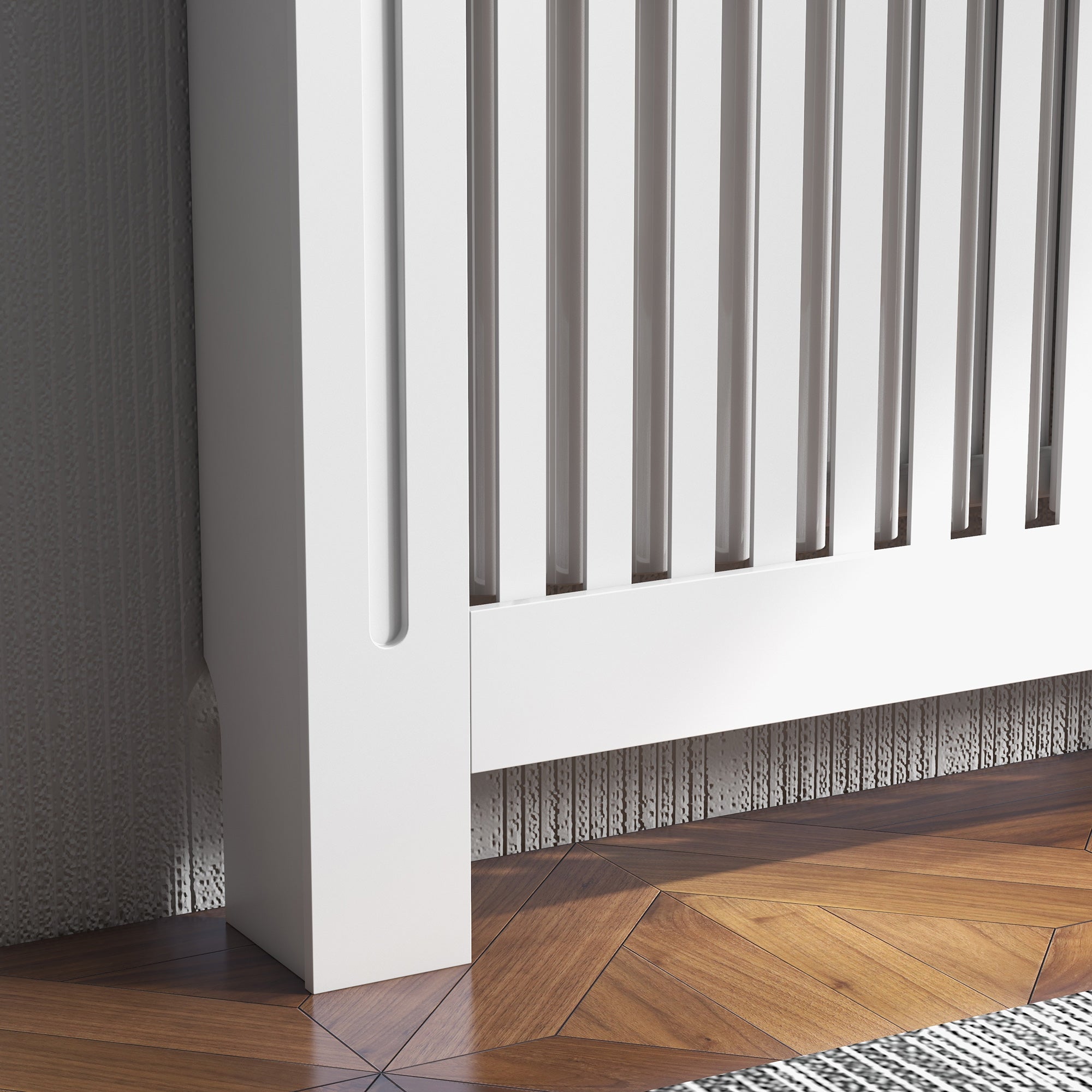 Kozy Slatted Radiator Cover Painted Cabinet MDF Lined Grill in White (112L x 19W x 81H cm)