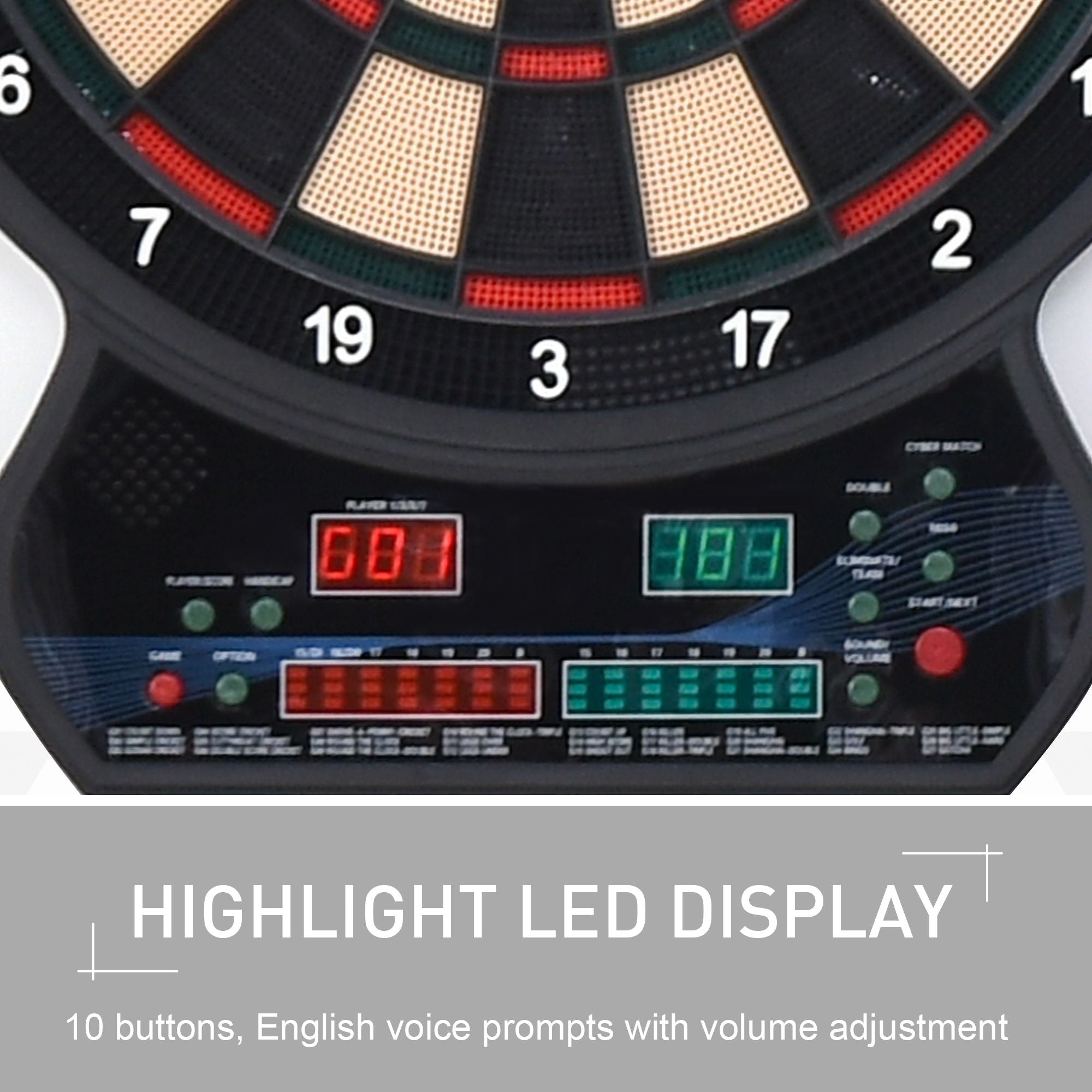 HOMCOM LED Dartboard Electronic Scoreboard 8 Players 27 Games Family Fun w/ 12 Darts 30 Heads Home Office Classic Game