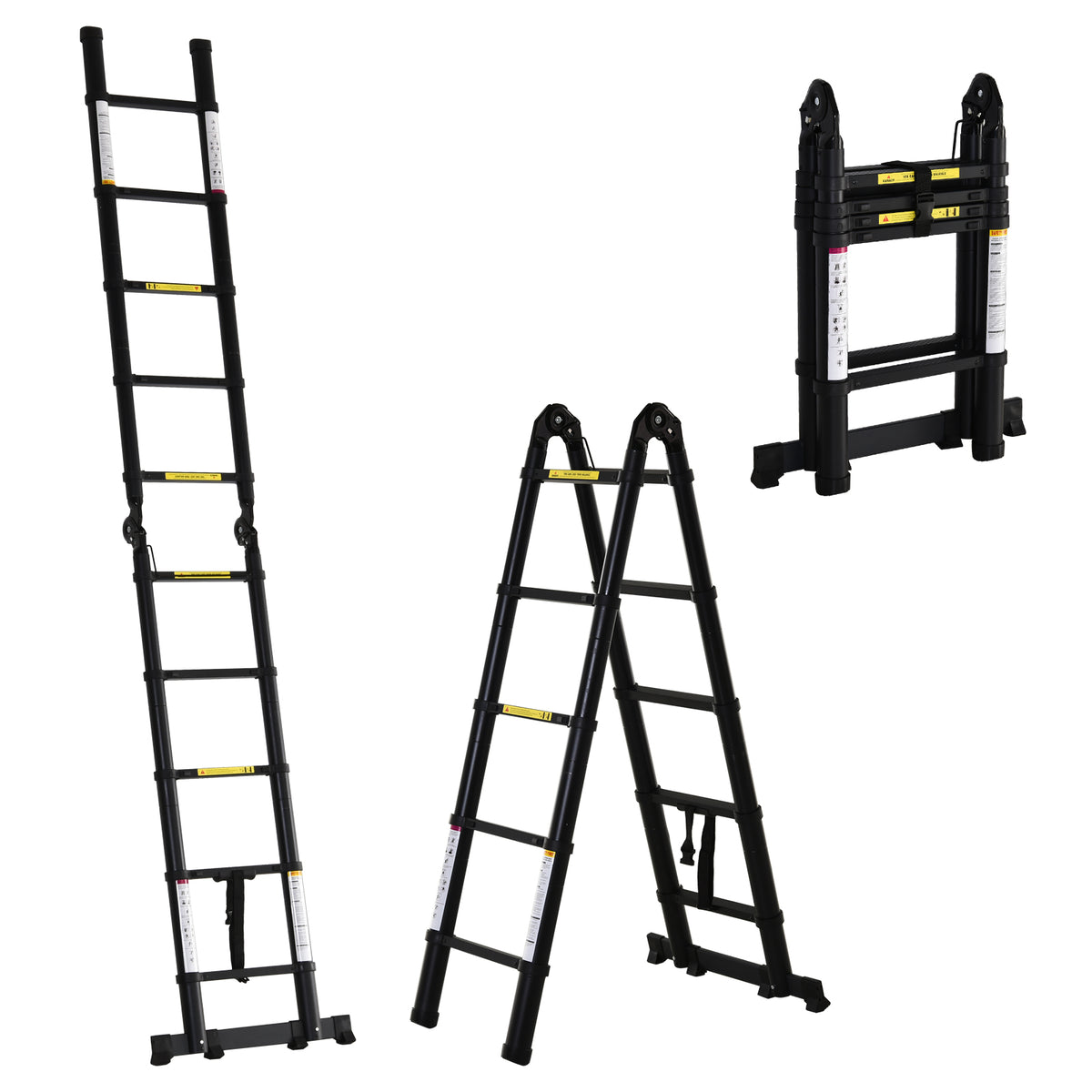 Kozy 3.2m/10.5ft Telescopic Ladder, Extendable Aluminium Ladder with Anti-slip Pedals, Multi-purpose Portable Foldable 10 Step Ladder, 150kg Capacity, EN131, Black