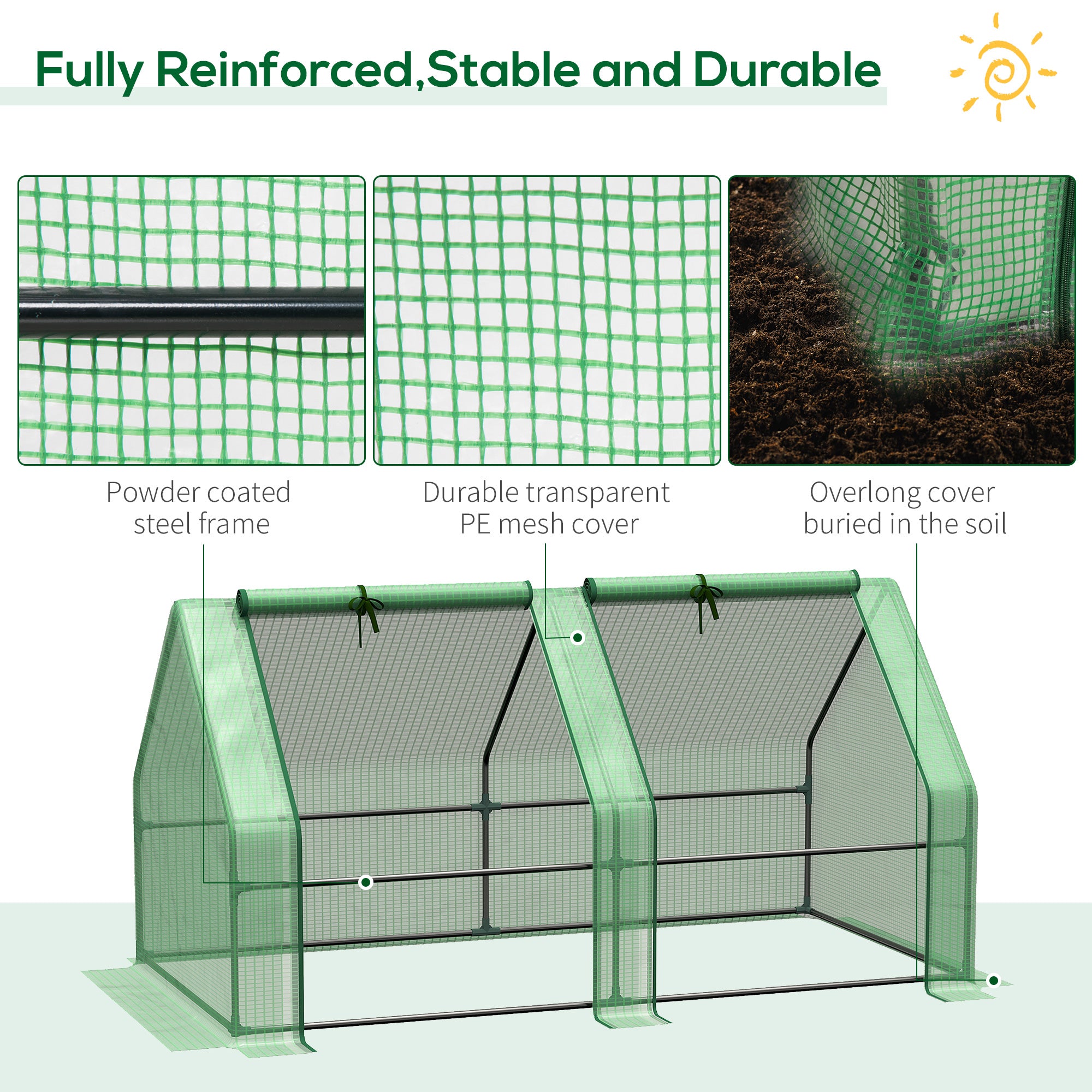 Kozy Mini Small Greenhouse with Steel Frame & PE Cover & Zippered Window Poly tunnel Steeple for Plants Vegetables, 180 x 90 x 90 cm, Green