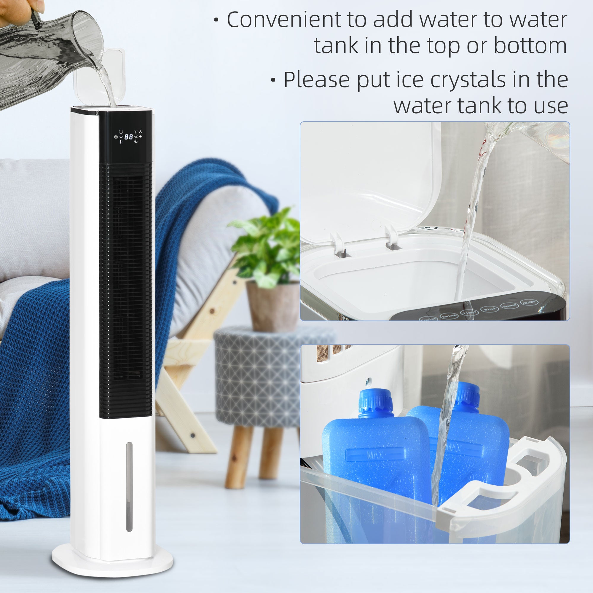 Kozy Portable Air Cooler, 6L Tank Humidifier Evaporative Ice Cooling Fan Water Conditioner Unit with 3 Modes, 3 Speed, Remote, Timer, Oscillating for Home Bedroom, White