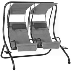 Kozy Canopy Swing 2 Separate Relax Chairs w/ Handrails and Removable Canopy Grey