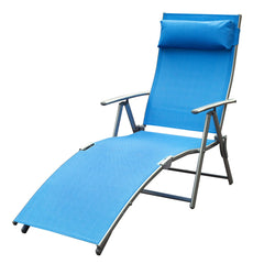Outsunny Sun Lounger Steel Frame Outdoor Folding Chaise Texteline Lounge Chair Recliner with Headrest & 7 Levels Adjustable Backrest, Blue | Aosom UK