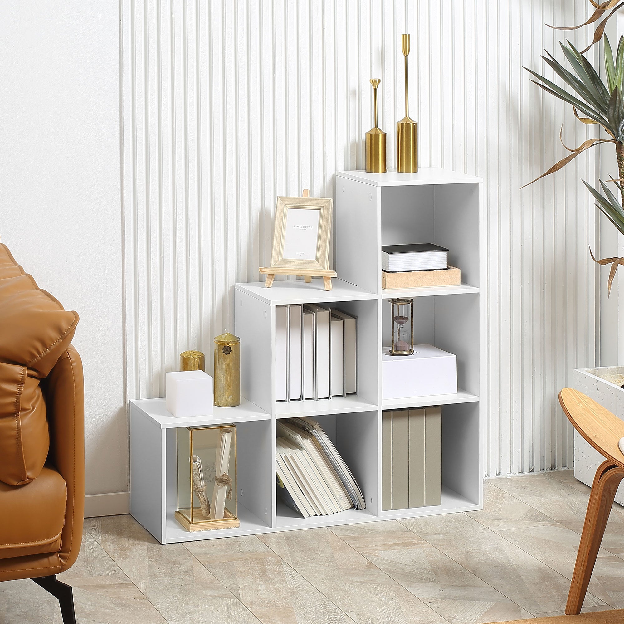 Kozy 3-tier Step 6 Cubes Storage Unit Particle Board Cabinet Bookcase Organiser Home Office Shelves - White