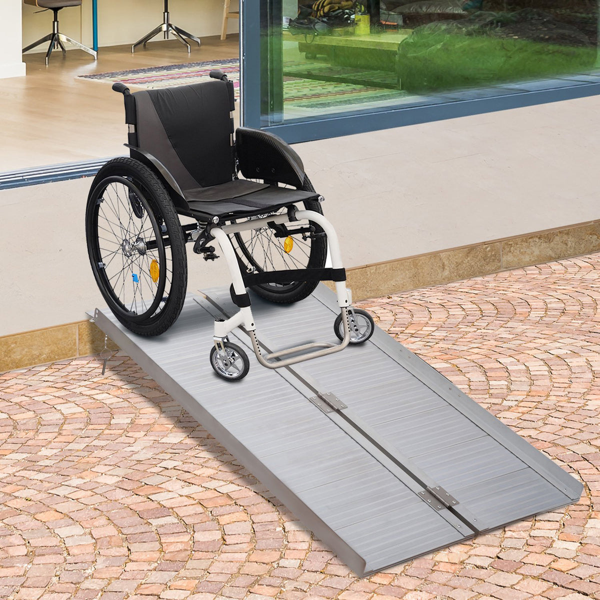 HOMCOM Portable Folding Wheelchair Ramp, Aluminium Mobility Scooter Access Aid, 4ft, 270kg Capacity, Silver