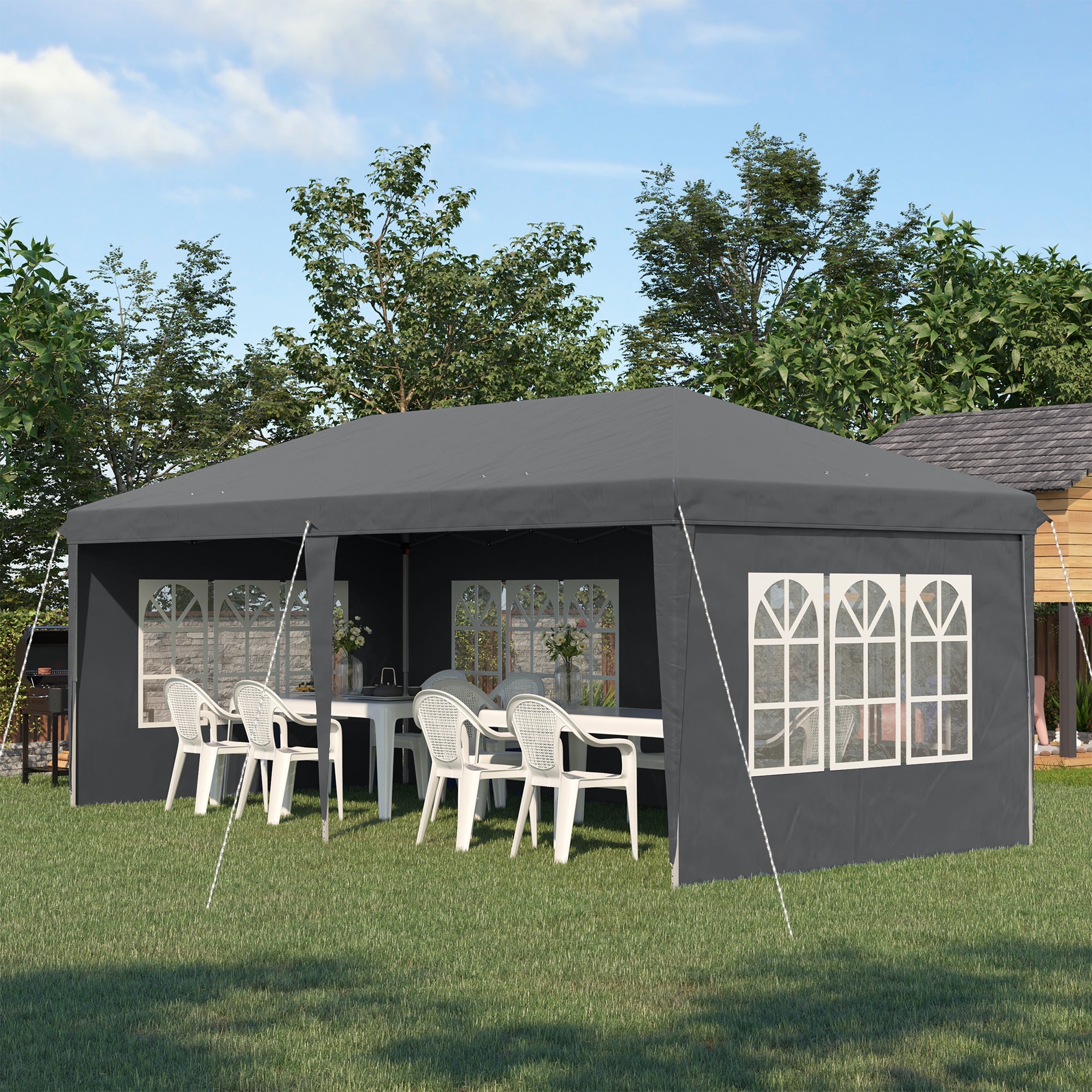 Outsunny 3 x 6m Pop Up Gazebo, Height Adjustable Marquee Party Tent with Sidewalls and Storage Bag, Grey | Aosom UK