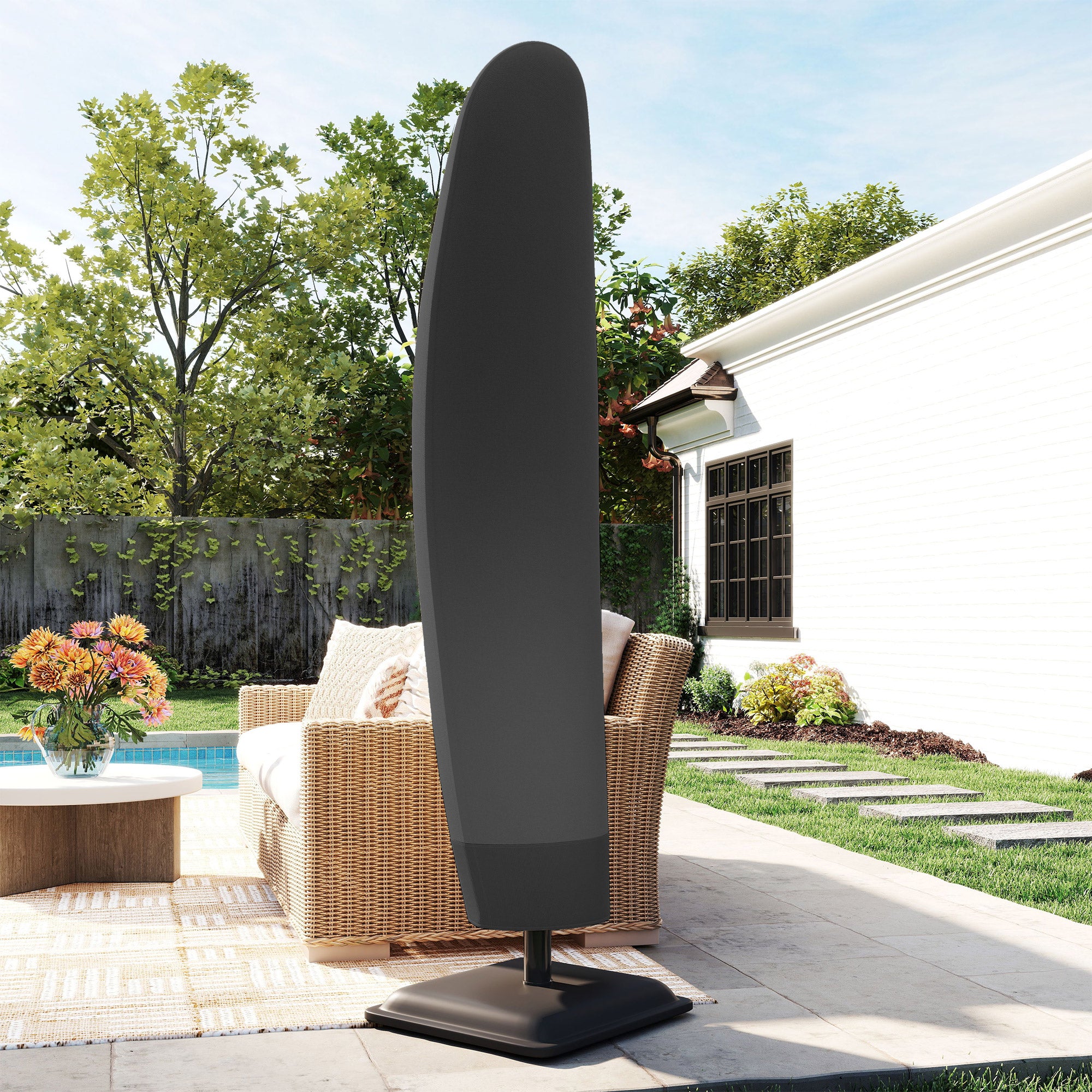 Kozy - Parasol Cover, 600D Oxford Cantilever Umbrella Cover Fit for 2-4m Parasol, Banana Umbrella Protector with Zipper for Outdoor Garden, Patio, Black