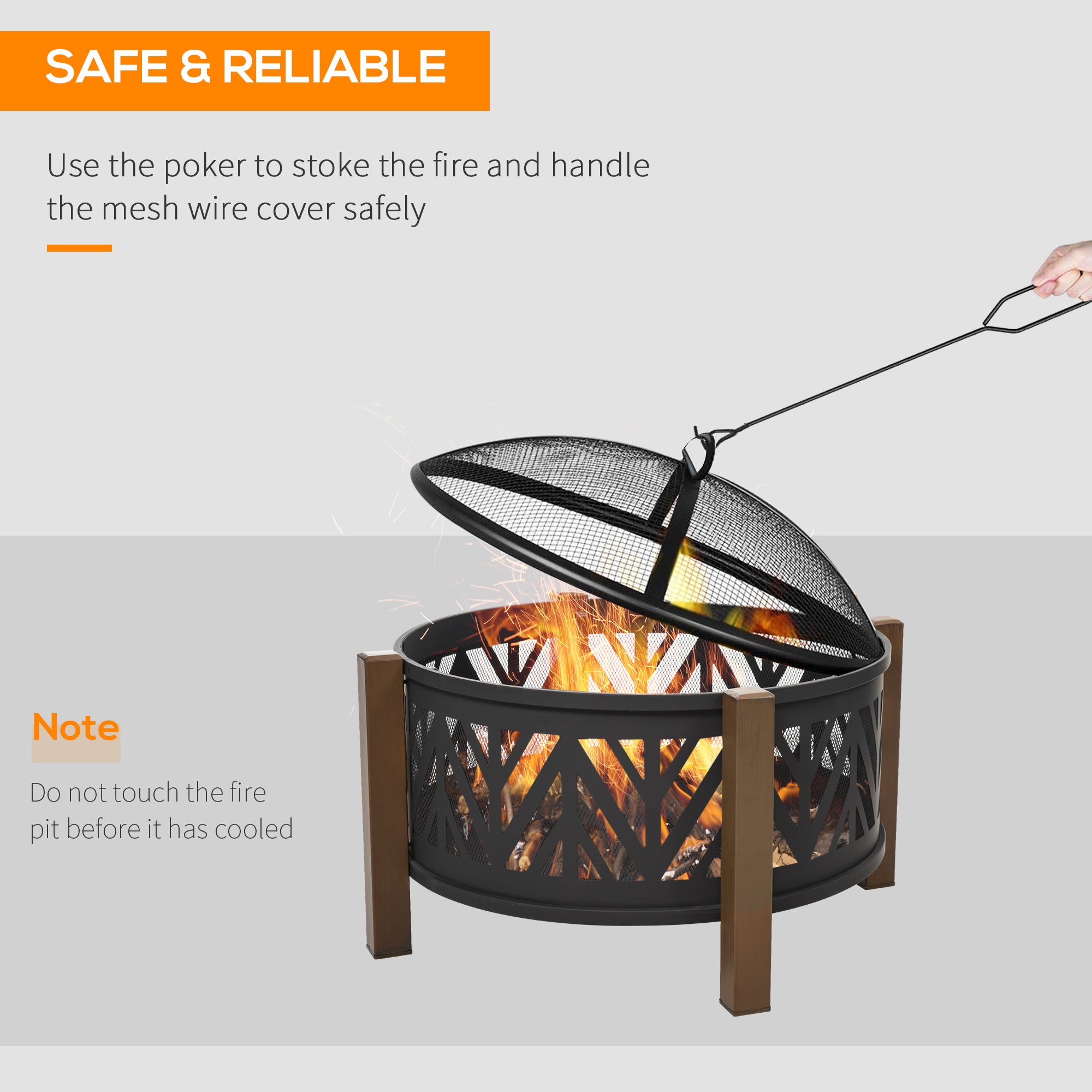 Kozy Metal Large Firepit Bowl Outdoor 2-In-1 Round Fire Pit Brazier w/ Lid,  BBQ Grill, Poker for Backyard, Camping, Bonfire, Wood Burning Stove, 78 x 78 x 60cm, Black