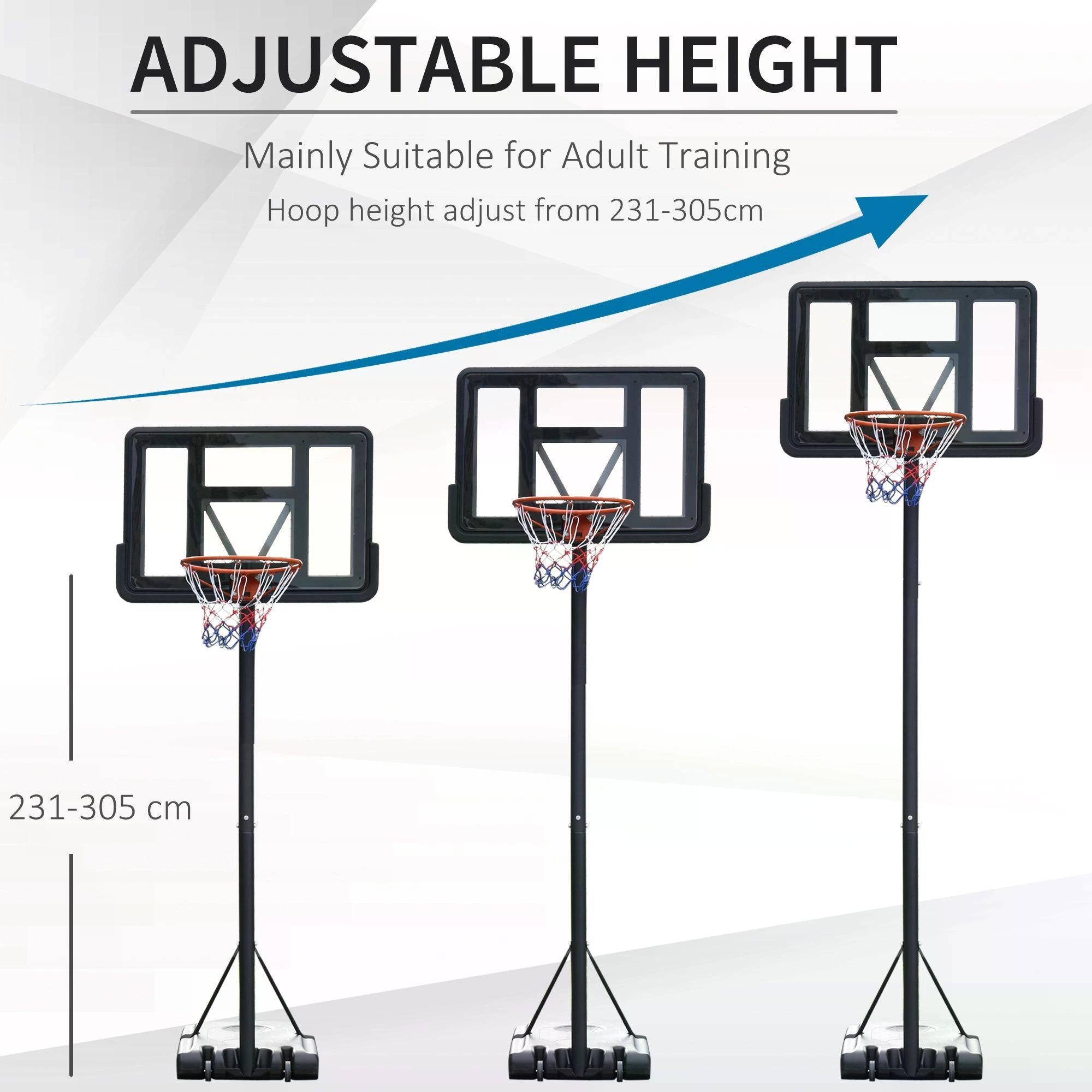 Kozy Portable Basketball Hoop Stand 231-305cm Height Adjustable w/ Moving Wheels