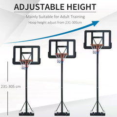 Kozy Portable Basketball Hoop Stand 231-305cm Height Adjustable w/ Moving Wheels