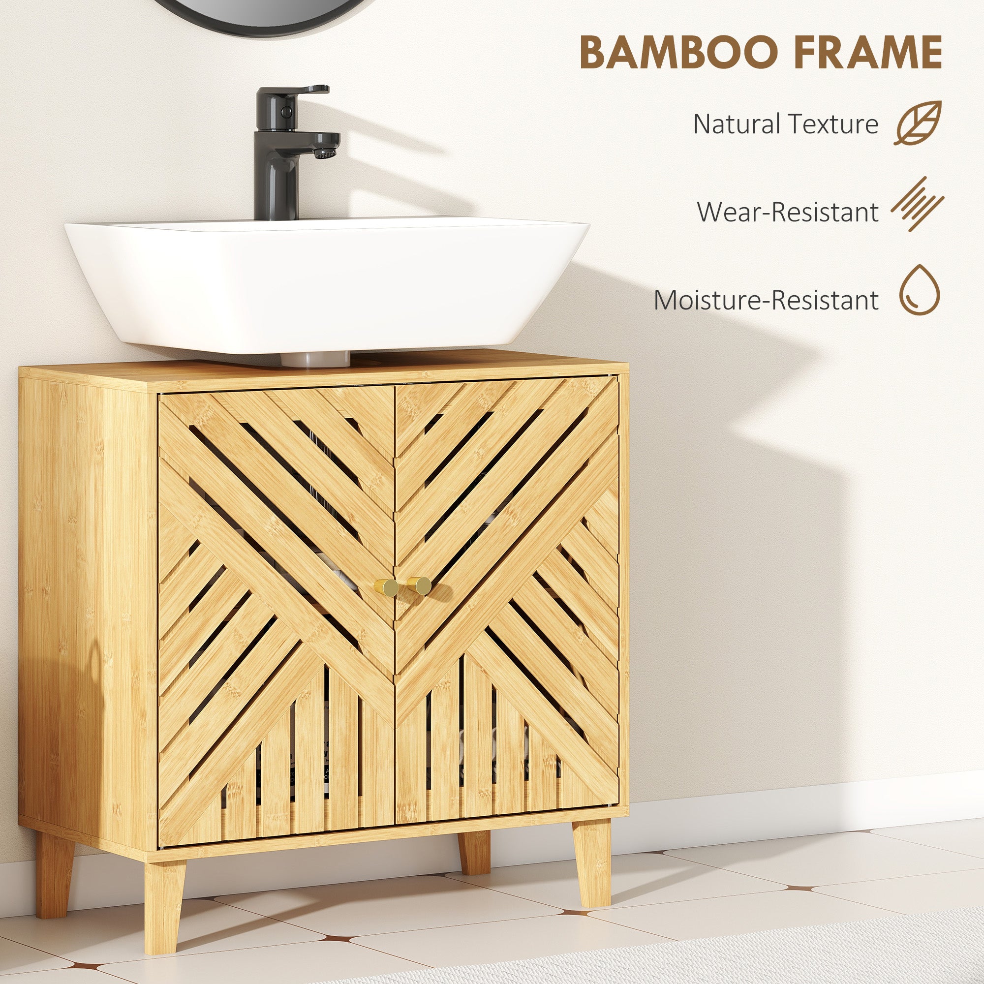 Kozy - Bamboo Bathroom Under Sink Cabinet with Adjustable Shelf for Basin without Pedestal - Natural