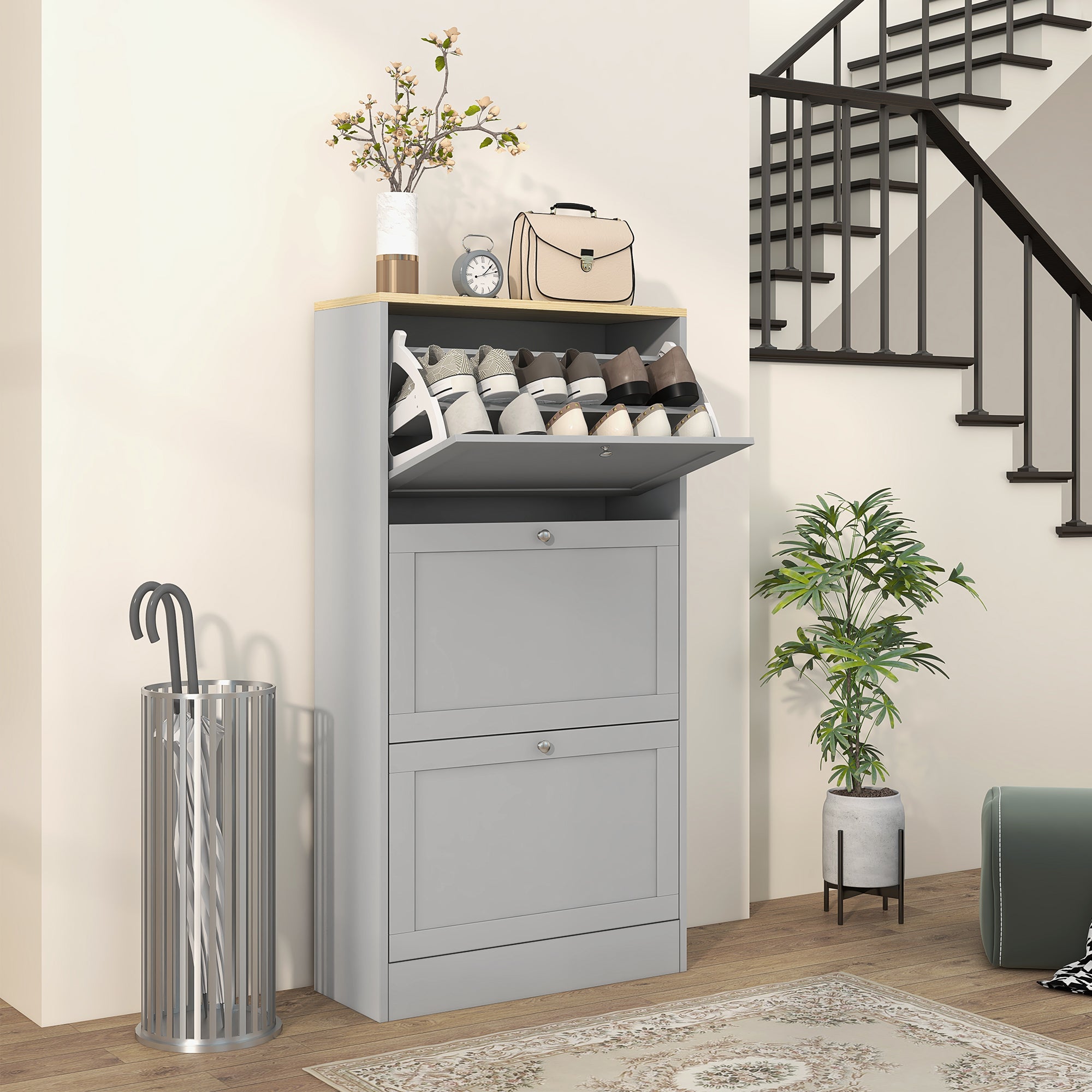 Kozy - Modern Compact Three-Drawer Shoe Storage Cabinet - Grey
