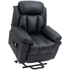 Kozy - Power Lift Chair Recliner for Elderly, Electric Recliner Chair, Overstuffed Faux Leather Riser and Reclining Armchair with Remote Control, Side Pockets, for Living Room, Black