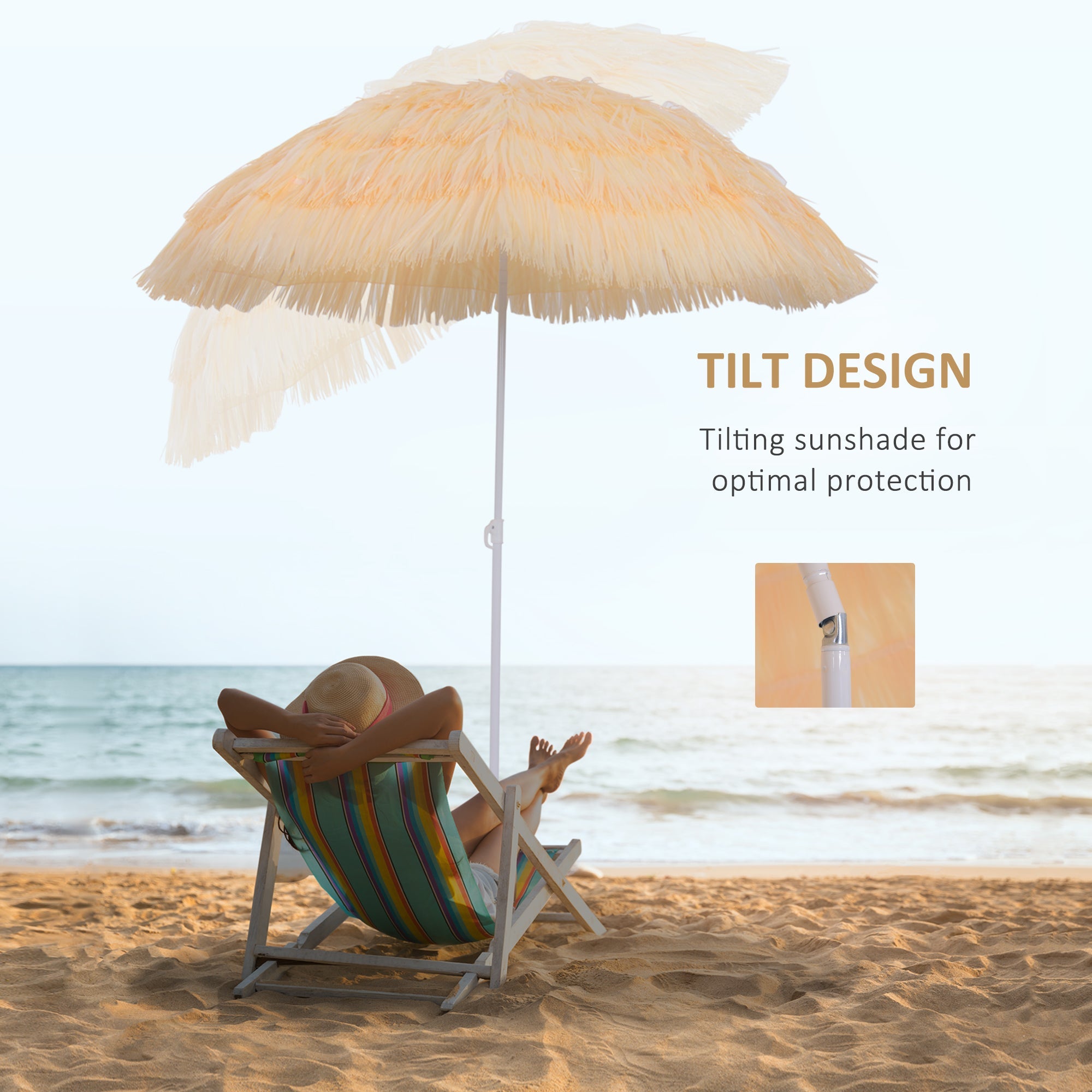 Outsunny Waterproof Patio Garden Hawaii Beach Sun Umbrella Sunshade Hawaiian Folding Tilting Crank Parasol (Wheat) | Aosom UK