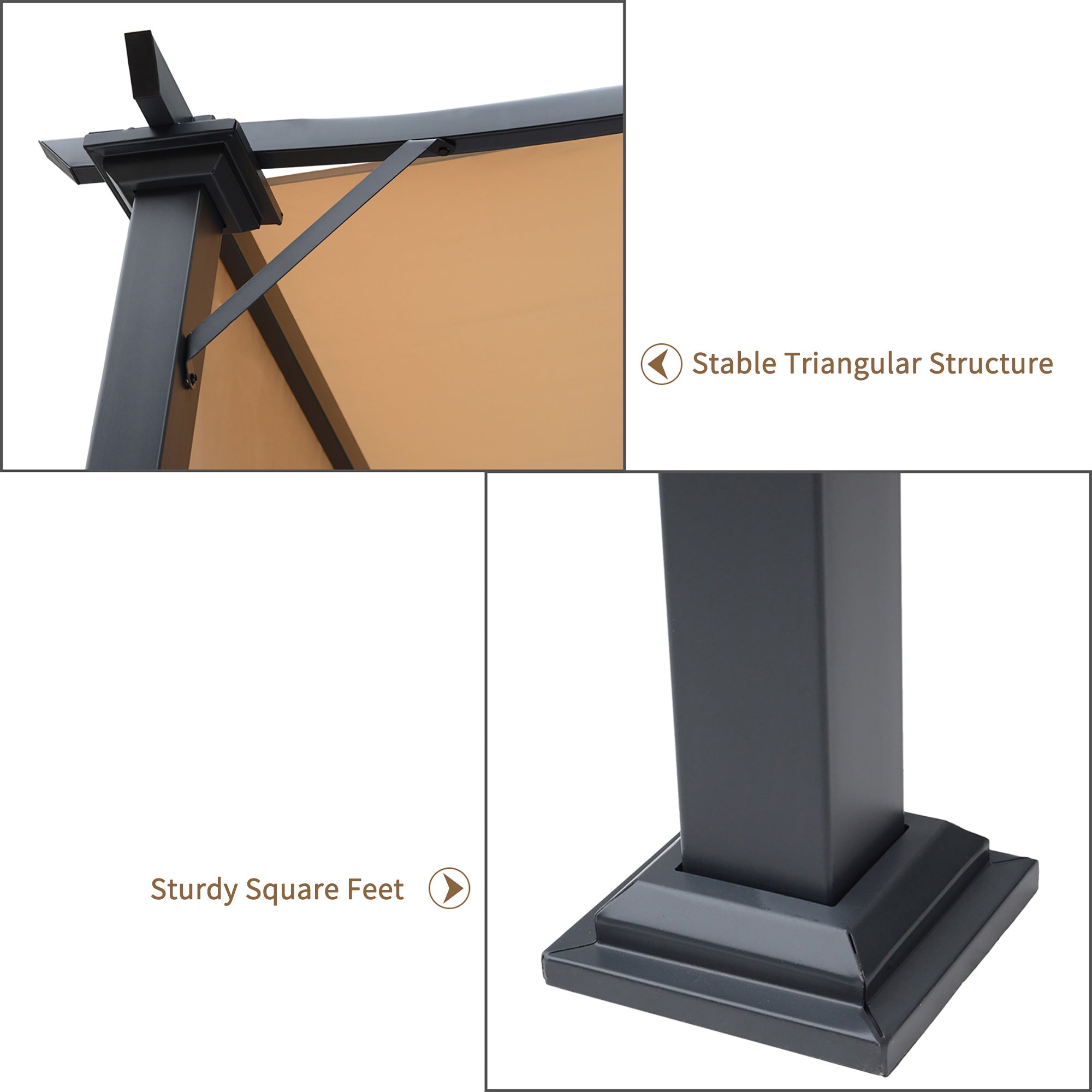 Kozy Outdoor Retractable Pergola Garden Gazebo with Two Adjustable Side Canopy Overhead Sun Shade Backyard Canopy Cover, Steel Khaki 2.96x2.45x2.3m