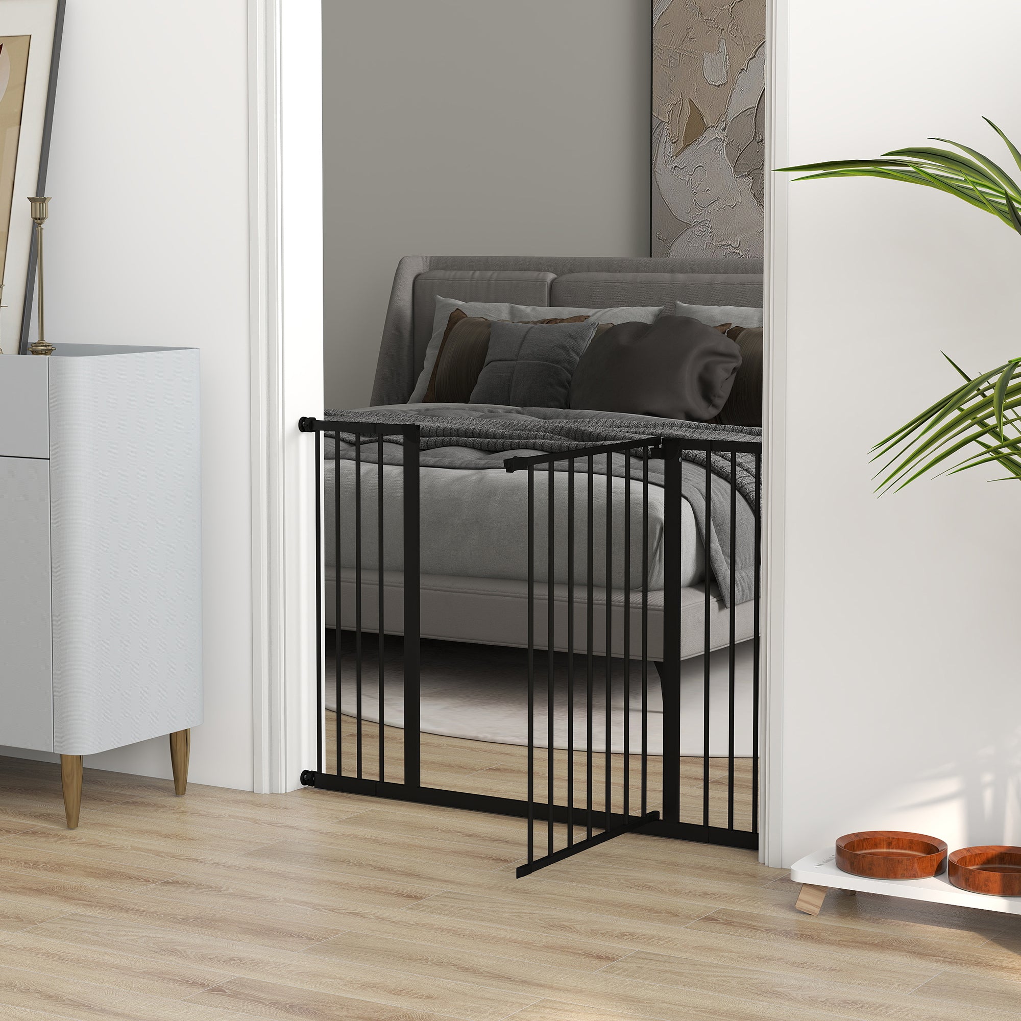 Kozy Dog Gate Pet Safety Gate Stair Barrier Pressure Fit Adjustable 76-82/86-97/101-107 cm, Black