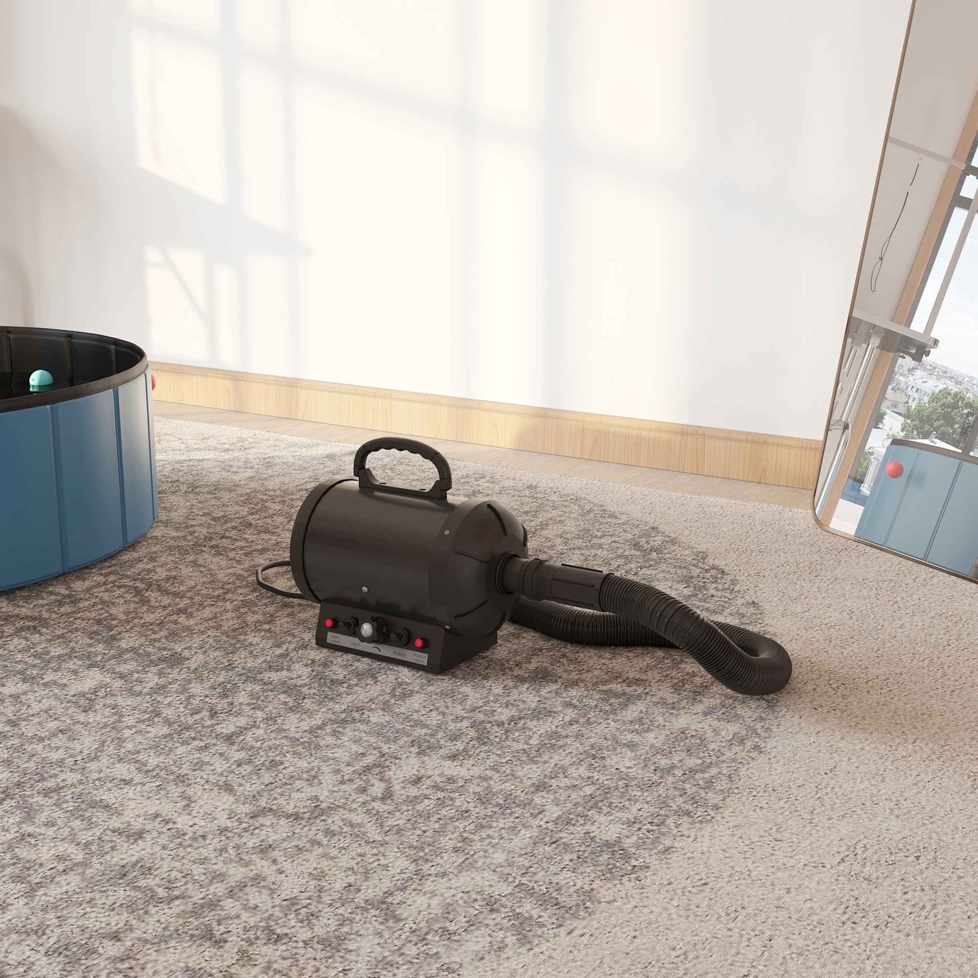 Kozy Dog Hair Dryer Pet Grooming Blaster Dryer Blower Adjustable Temperature Speed with 2.1M Flexible Hose 3 Nozzles - Black