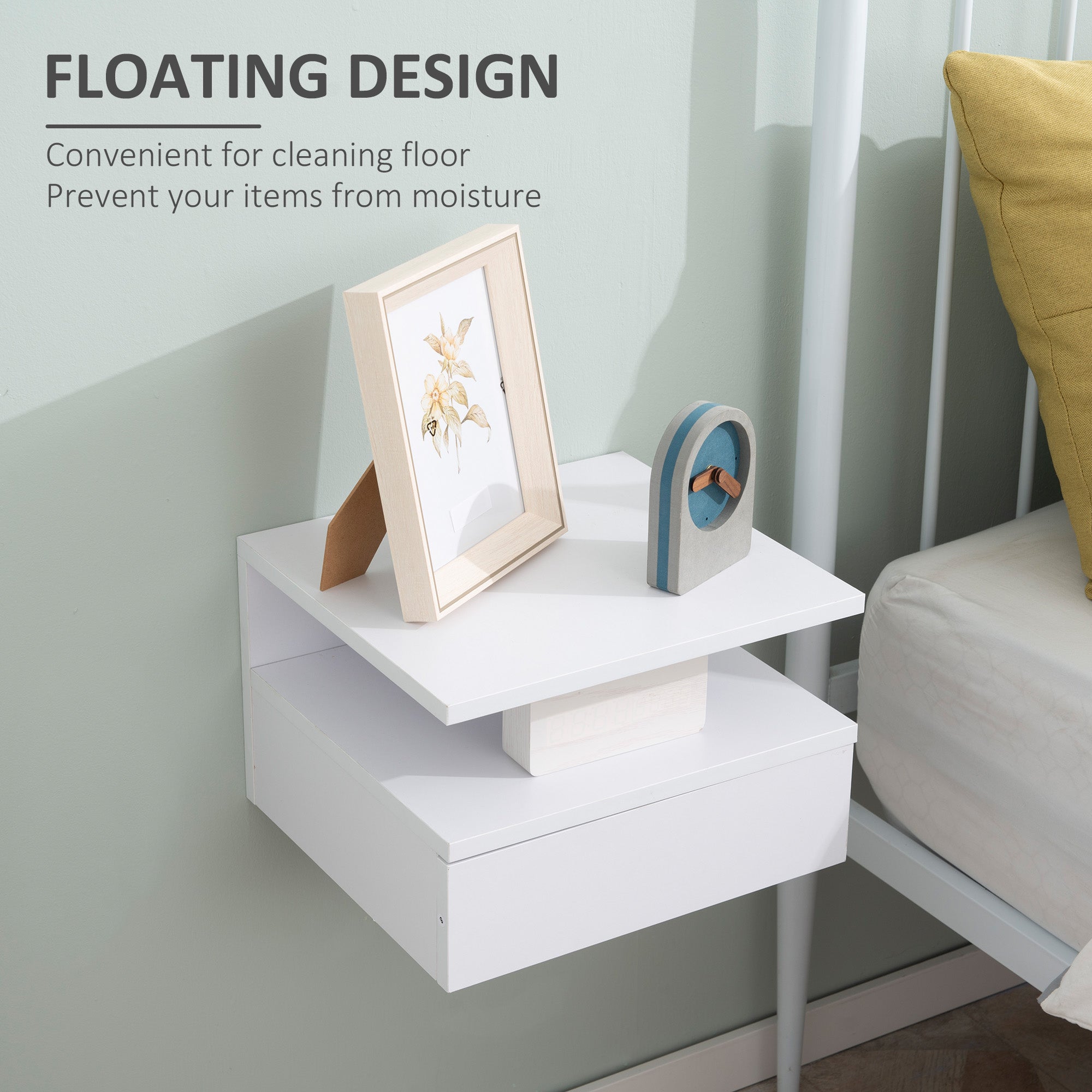Kozy Set of Two Floating Bedside Tables - White