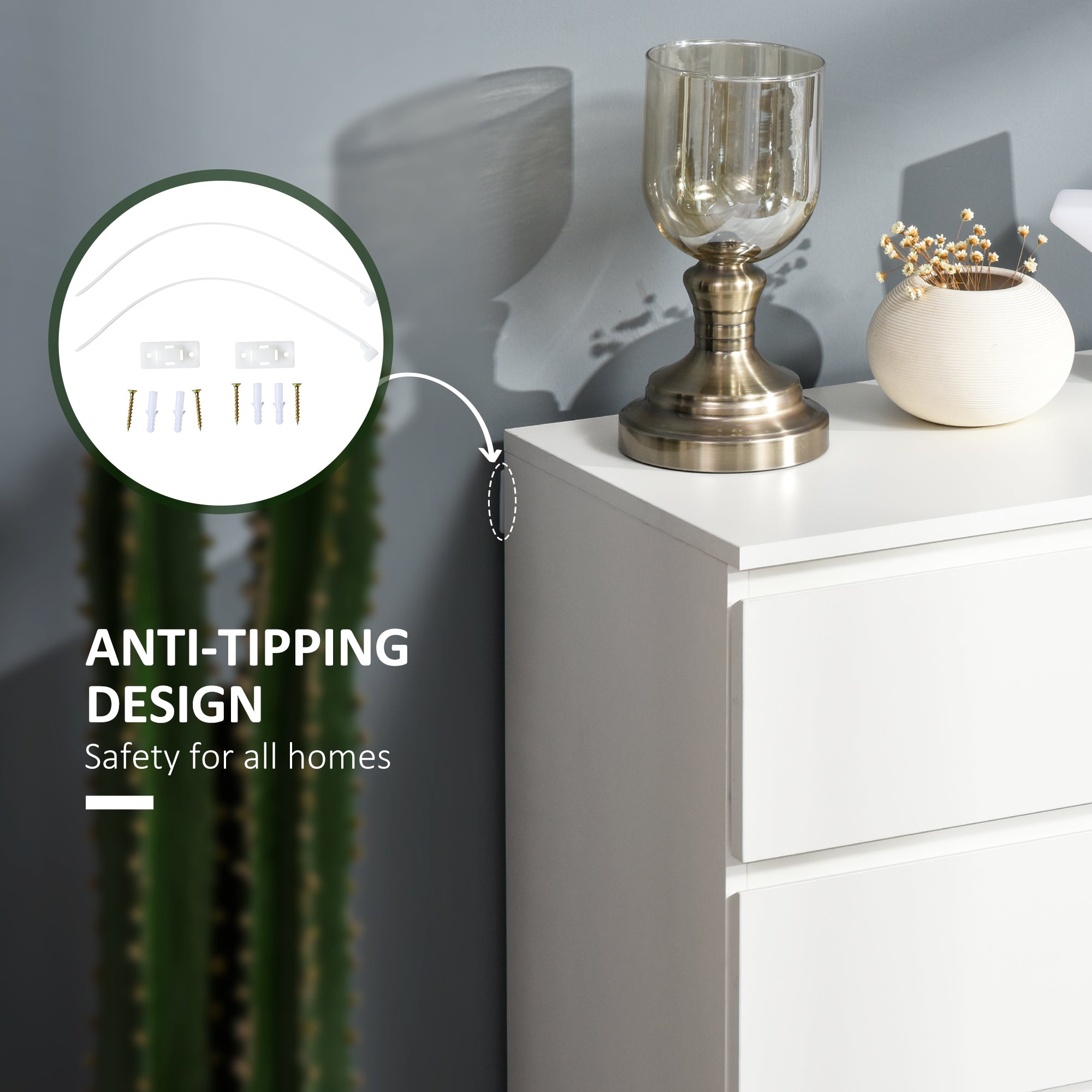 Kozy Chest of Drawers, 5 Drawers Storage Cabinet Floor Tower Cupboard for Bedroom Living Room, White