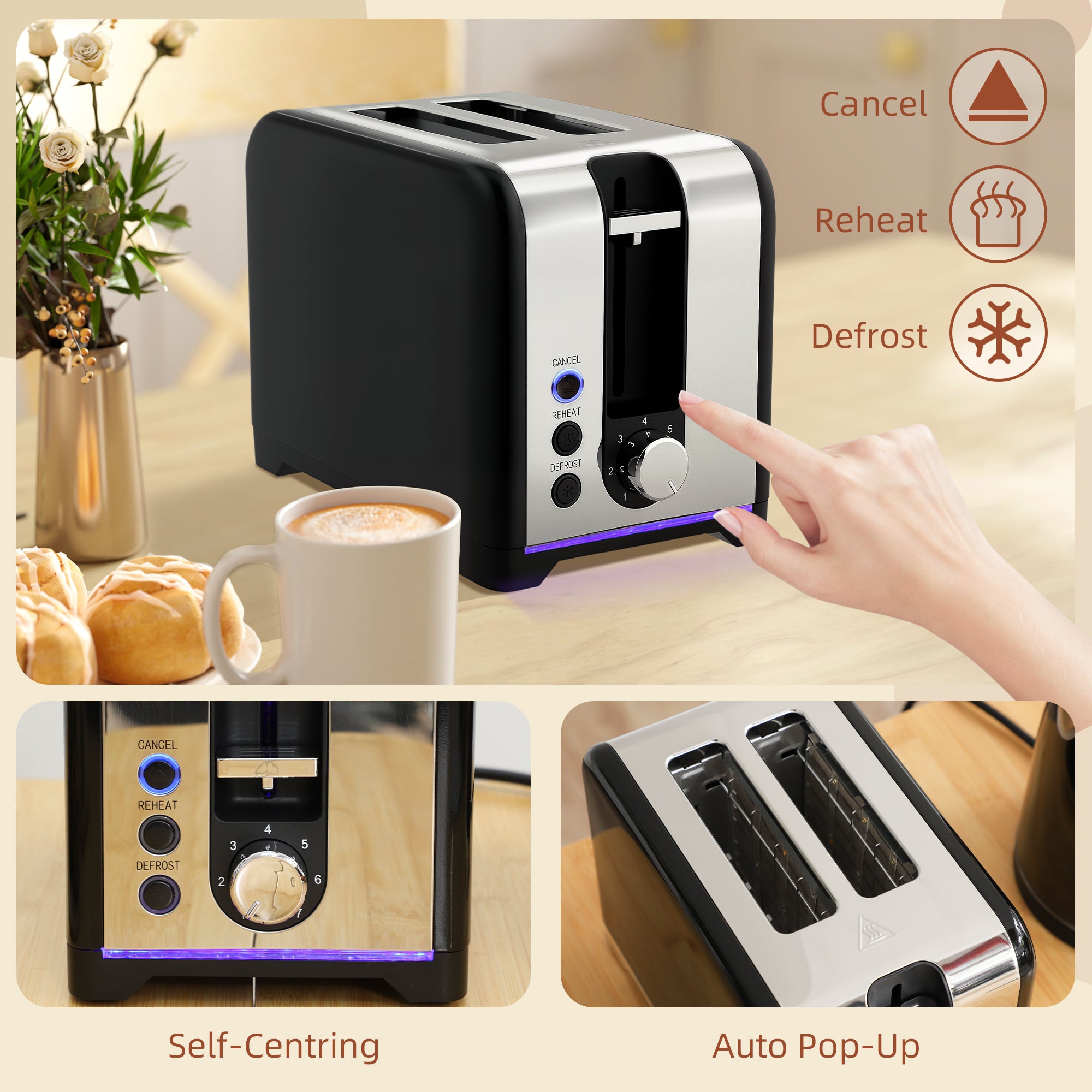 Kozy - Simple Polished Toaster and Kettle Set - Black