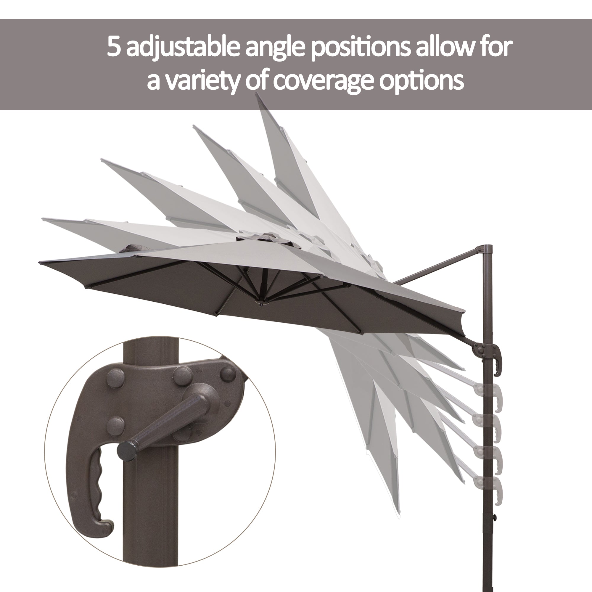 Outsunny 3M Roma Umbrella Sun Shade Cantilever Hanging Parasol w/ Cross Base Hand Crank Aluminium Frame 360°Rotation