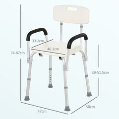 HOMCOM Portable Shower Chair, Adjustable Medical Stool, with Back and Armrest for Enhanced Mobility, White.