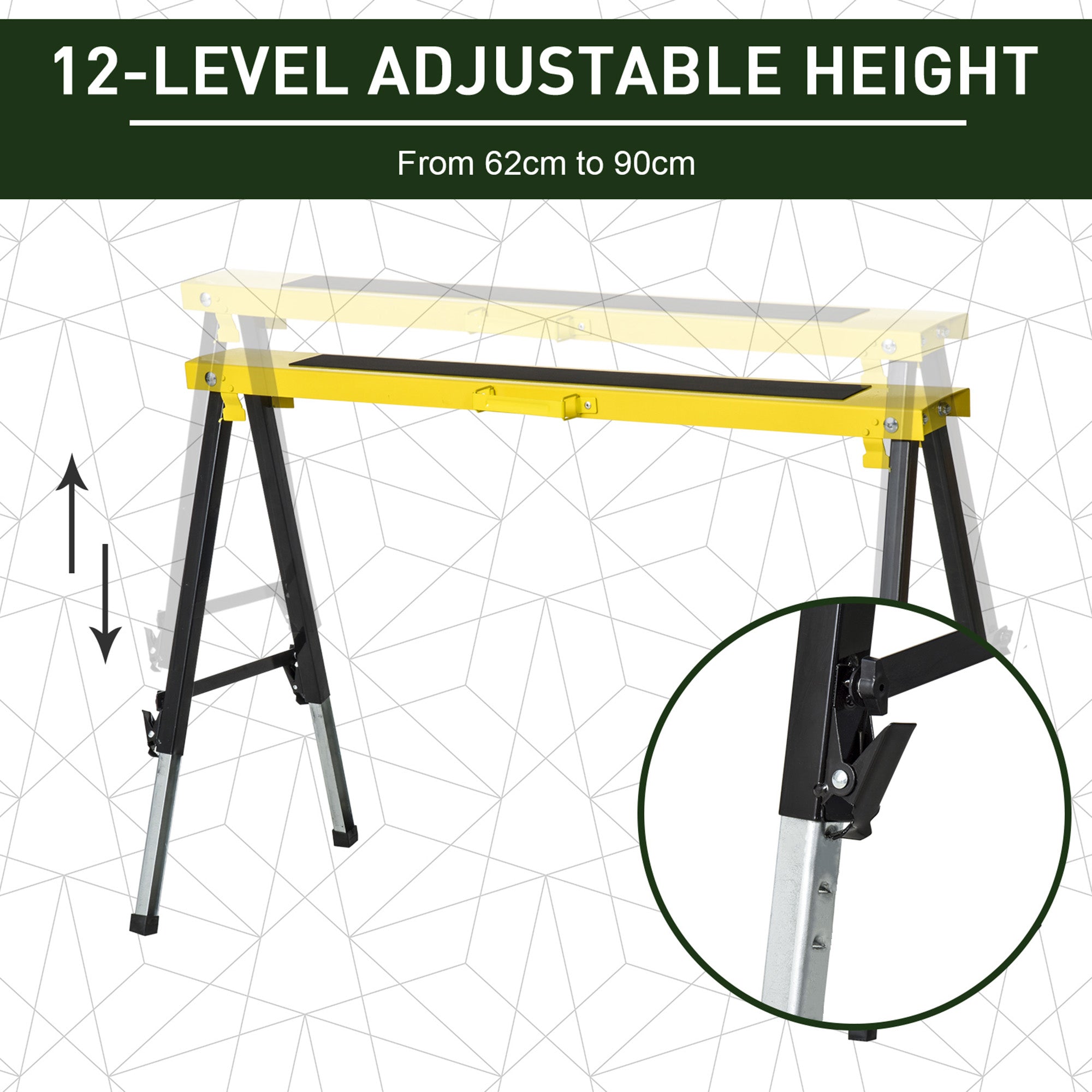 Kozy 2PCS Saw Horse Twin Pack Folding Workbench Adjustable Metal Trestle Stands with Non-slip EVA Surface for Sawing Work Max Load 100kg