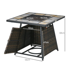 Outsunny Square Outdoor PE Rattan Fire Pit Table Gas Burner Heater w/ Control Panel, Slate Top, Lid and Lava Rocks, 50,000 BTU | Aosom UK