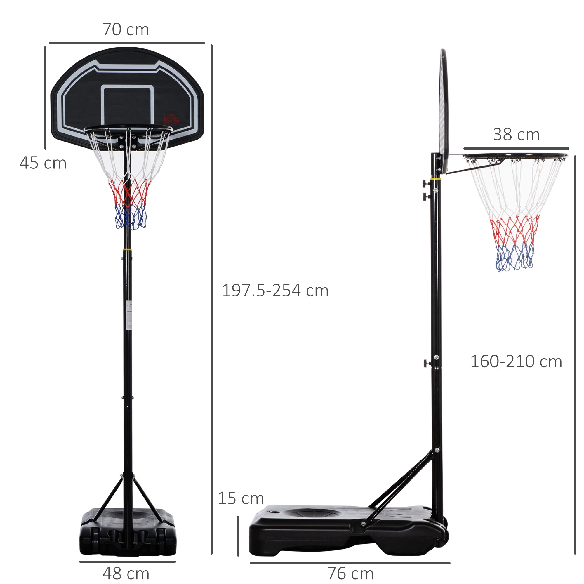 Kozy Adjustable Basketball Hoop and Stand, with Wheels and Weight Base Black