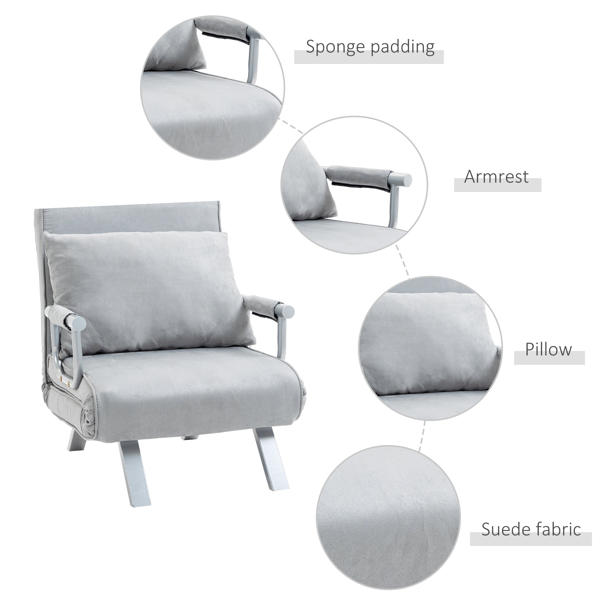 Kozy Suedette Adjustable Back Futon Sofa Chair - Grey