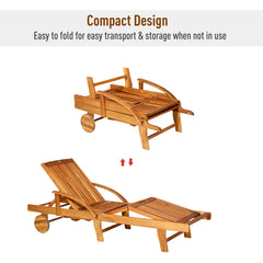 Outsunny Outdoor Garden Patio Wooden Sun Lounger Foldable Recliner Deck Chair Day Bed Furniture with Wheels