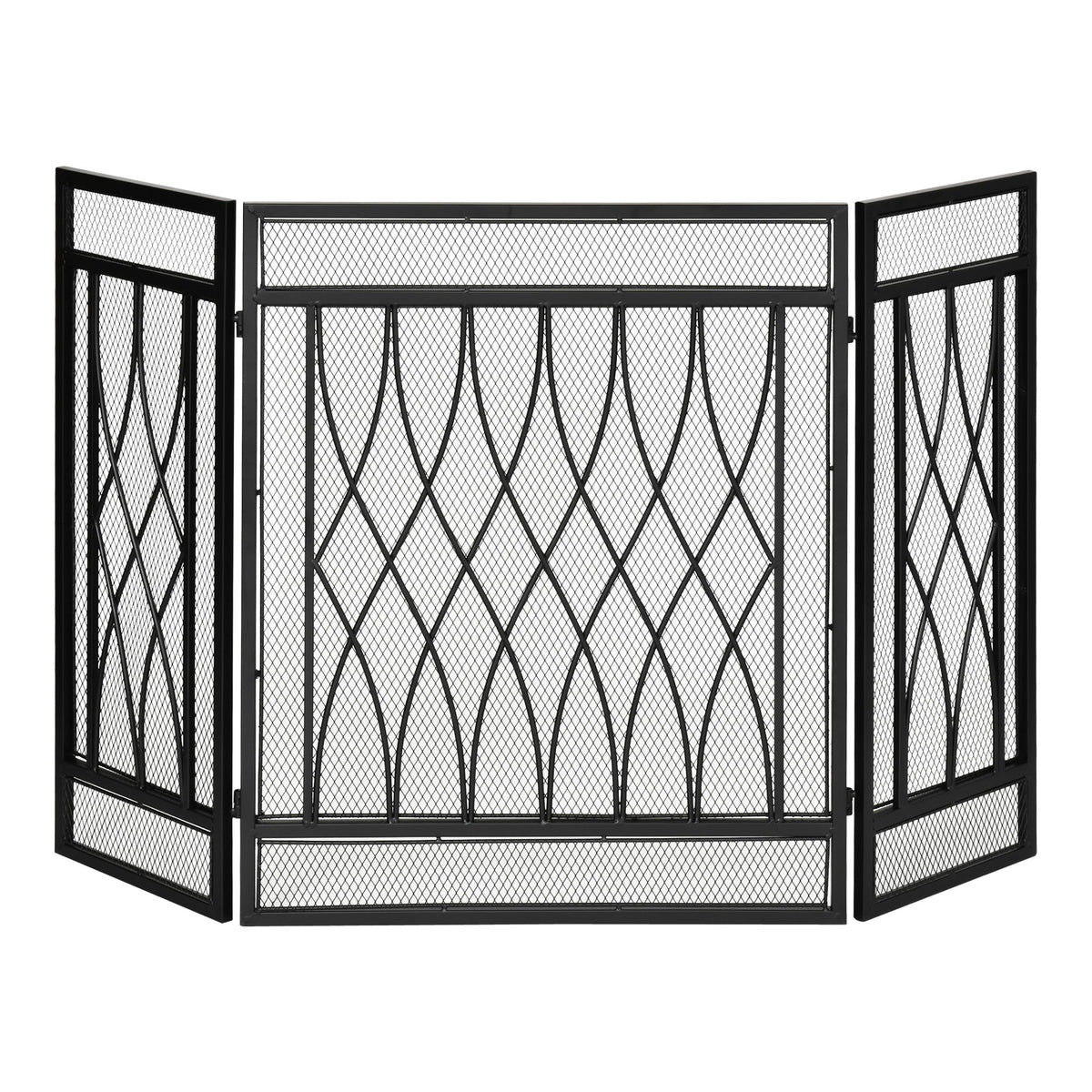 HOMCOM 3-Panel Folding Fireplace Screen, Metal Mesh Fire Spark Guard, 126L x 3W x 80H cm-Black | Aosom UK