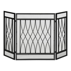 HOMCOM 3-Panel Folding Fireplace Screen, Metal Mesh Fire Spark Guard, 126L x 3W x 80H cm-Black | Aosom UK