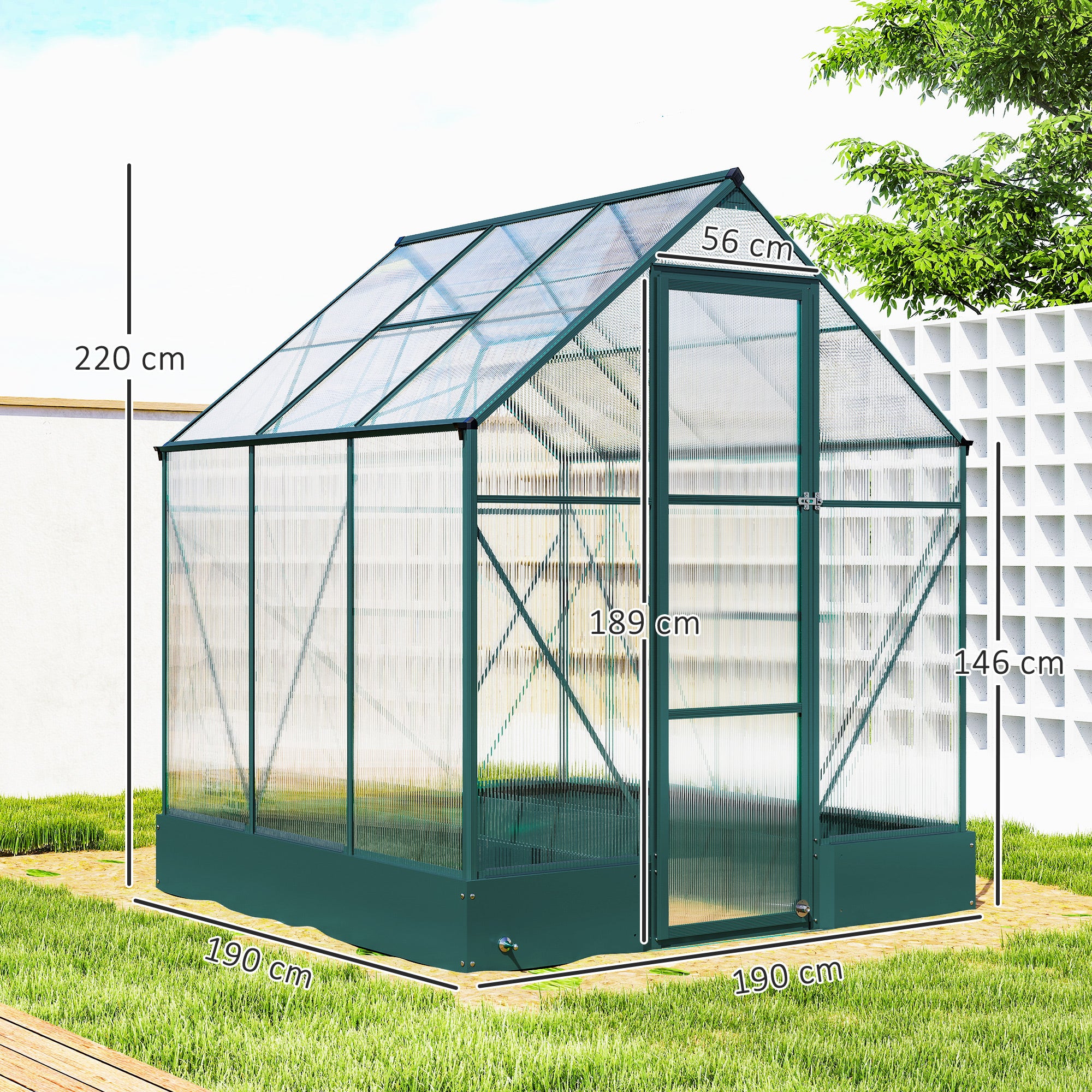 Kozy 6x6 FT Polycarbonate Greenhouse with Base and Raised Bed, Walk-in Greenhouse with Aluminium Frame, Temperature Controlled Window, Foundation for Plants, Flowers, Vegetable