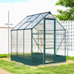 Kozy 6x6 FT Polycarbonate Greenhouse with Base and Raised Bed, Walk-in Greenhouse with Aluminium Frame, Temperature Controlled Window, Foundation for Plants, Flowers, Vegetable
