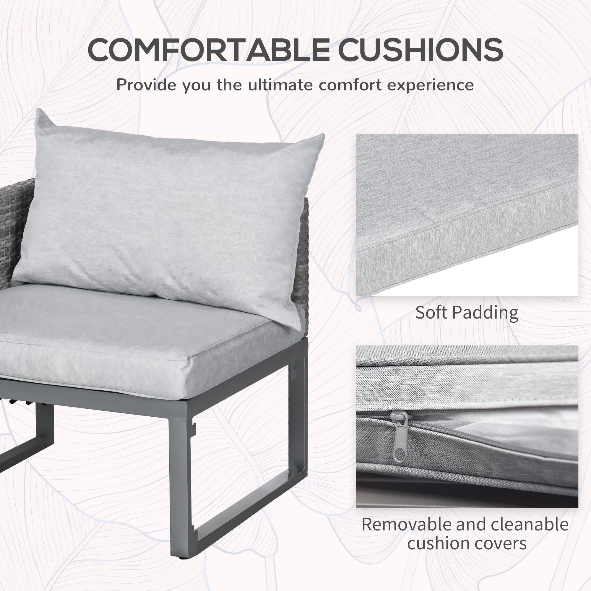 Kozy 3-in-1 Rattan Bistro Set, Wicker Garden Furniture Set with 2-level Rising Table, Adjustable 3-seater Sofa Lounger with Washable Cushions for Outdoor, Patio, Balcony, Grey