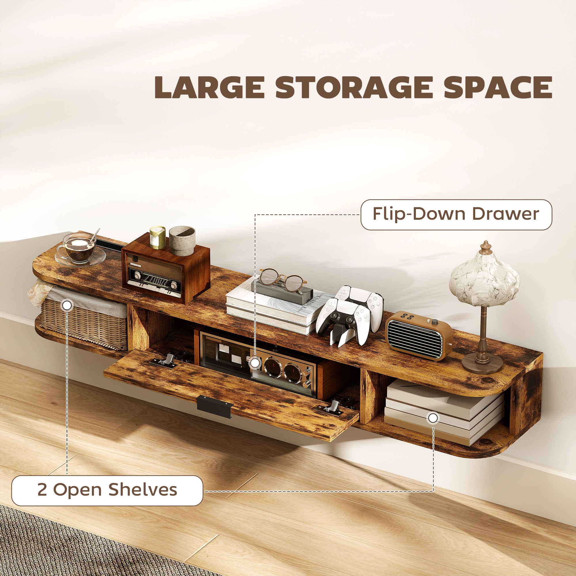 Kozy 120 cm Floating TV Unit for TVs up to 50 Inch - Rustic Brown