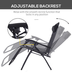 Kozy - Zero Gravity Chair Set of 2, Metal Frame Texteline Armchair Outdoor Folding and Reclining Sun Lounger with Head Pillow for Patio Decking Gardens Camping, Black