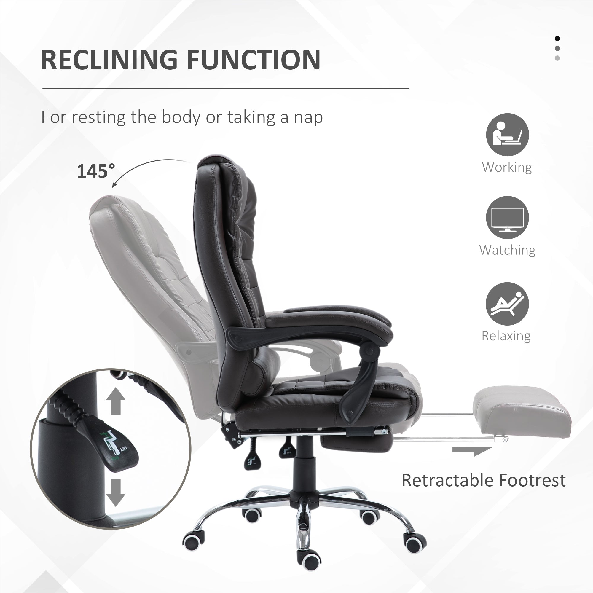HOMCOM PU Leather Executive Office Chair, High Back Swivel Chair with Retractable Footrest, Adjustable Height, Reclining Function, Brown | Aosom UK
