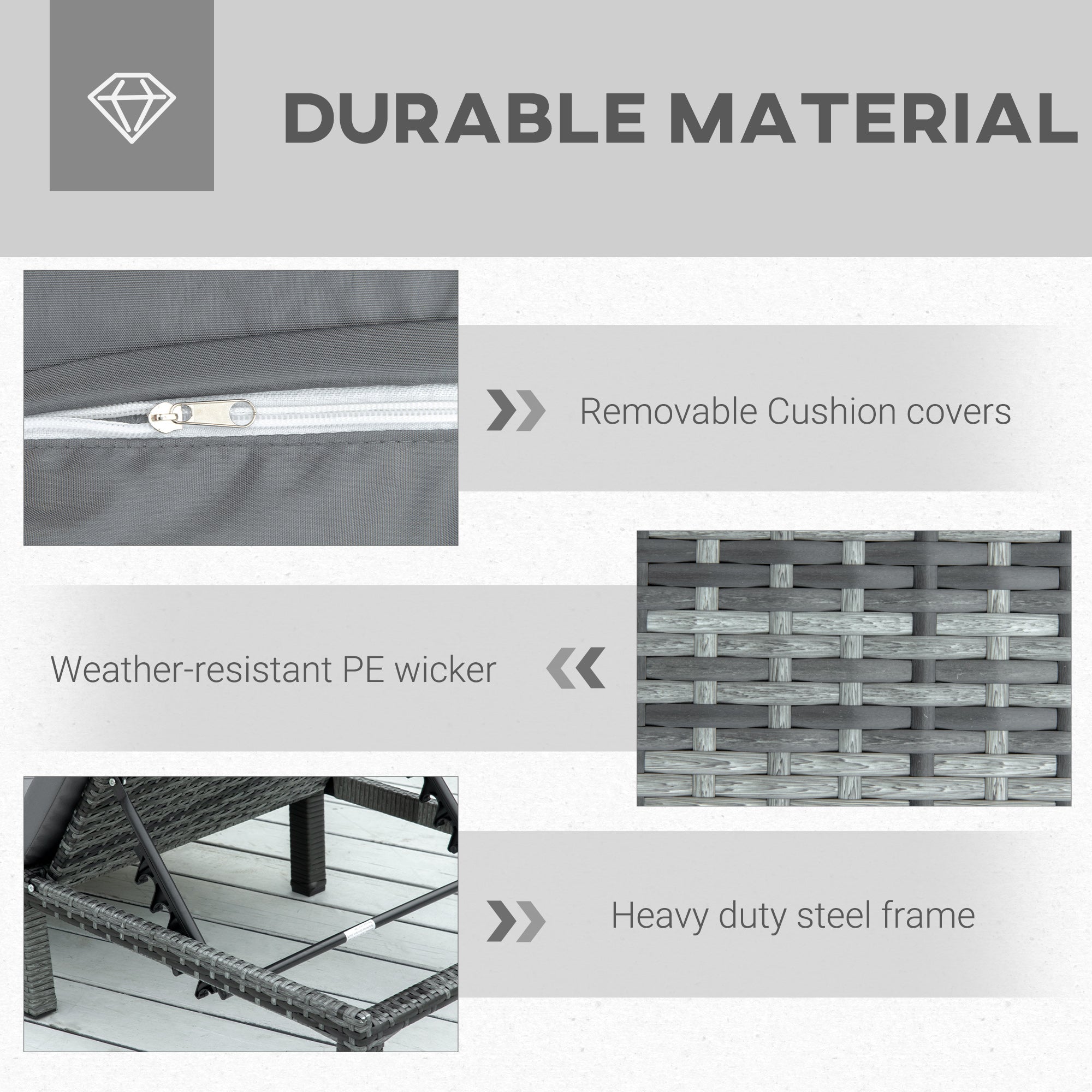 Kozy Rattan Sun Lounger, 5-Level Adjustable Garden Lounger Recliner with Cushion and Headrest, Outdoor Reclining Sunbed, Steel Frame Garden Chair for Patio, Beach, Terrace, Dark Grey