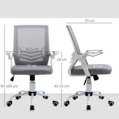 Kozy Office Chair with Flip-up Armrest, Mid Back Desk Chair with Mesh Back, Lumbar Support, Adjustable Height, Swivel Wheels for Home, Grey