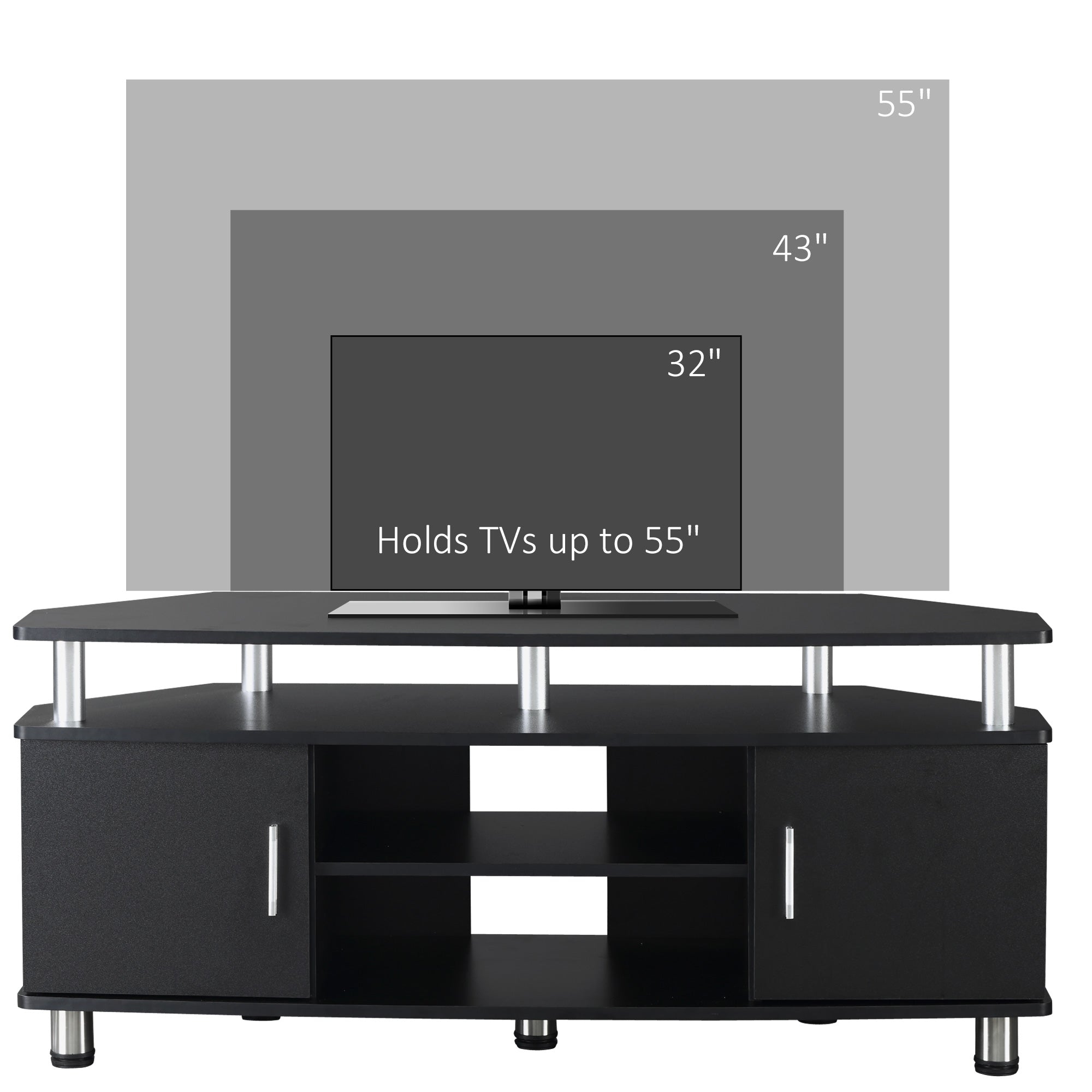 Kozy TV Unit Cabinet for TVs up to 55 Inches with Storage Shelves and Cupboard, Entertainment Centre for Living Room, Black