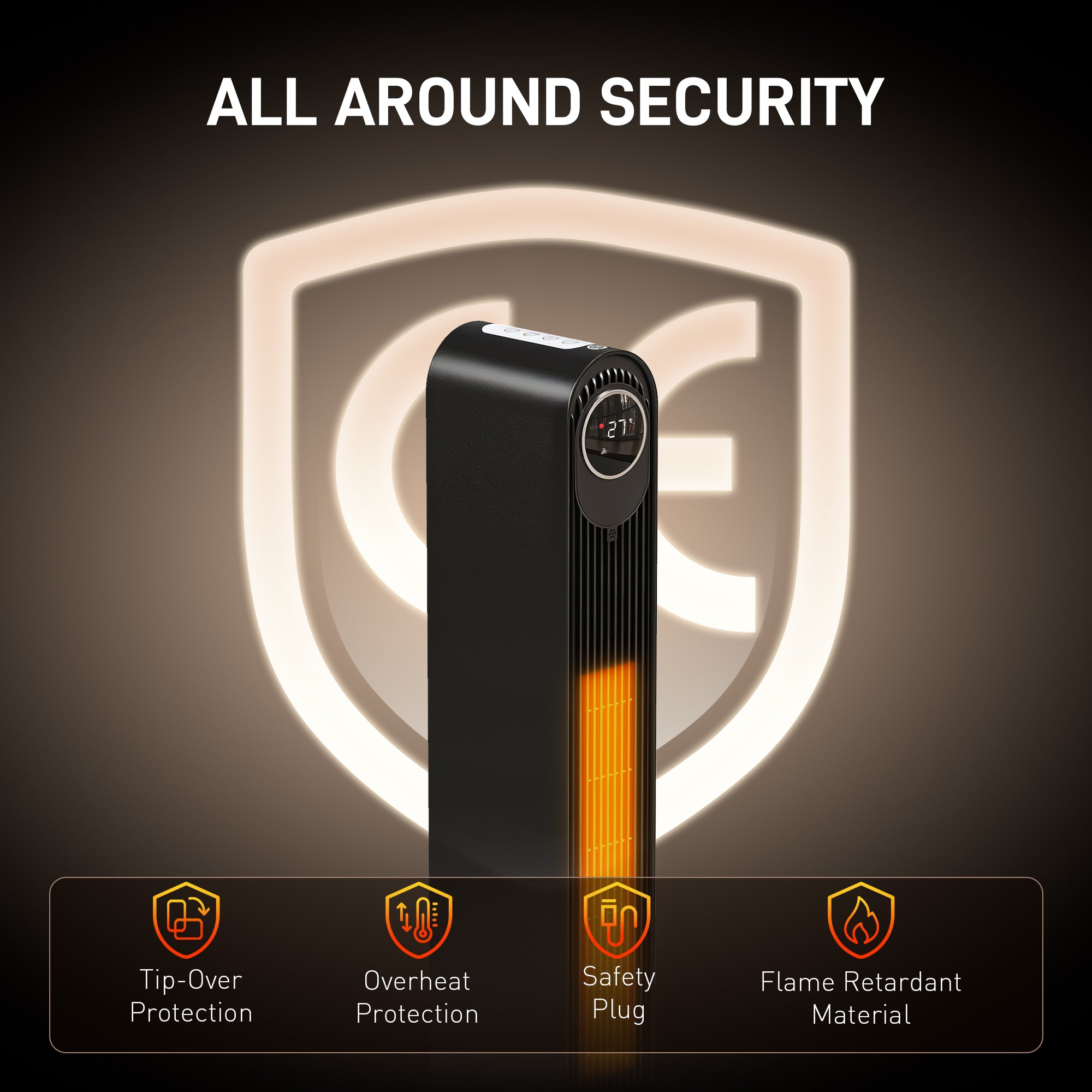 Kozy - 2000W Ceramic Electric Heater with Fan, Timer, Oscillation - Black