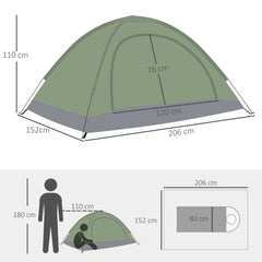 Kozy 2 Person Camping Tent, Camouflage Tent with Zipped Doors, Storage Pocket, Portable Handy Bag, Dark Green