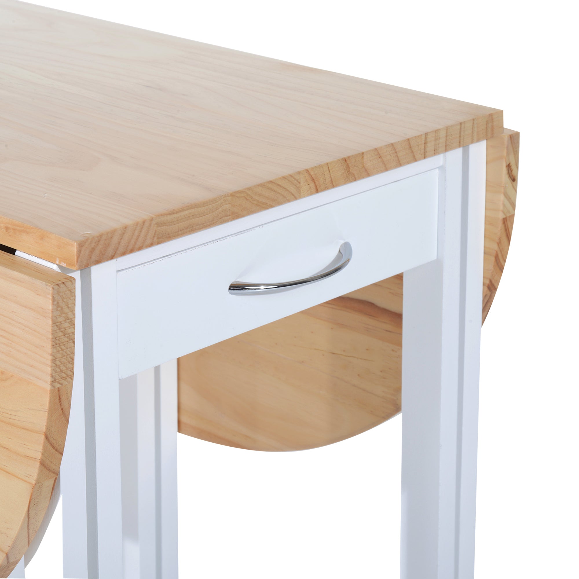 Kozy 3 Pieces Dining Room Set, Mobile Foldable Dining Table and 2 Stools with Storage Shelf, 2 Drawers and 6 Wheels, Drop Leaf Bar Table and Stools for Home Kitchen Pub, White