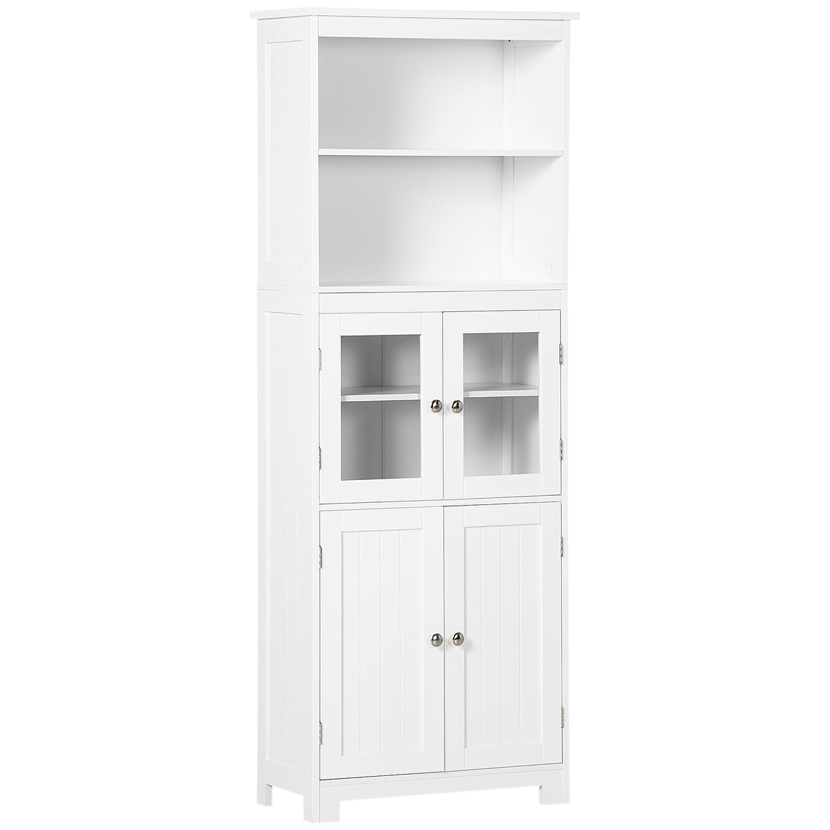 Kozy Freestanding Kitchen Cupboard, 4-Door Storage Cabinet with Adjustable Shelf and Glass Doors for Dining Room, Living Room, White